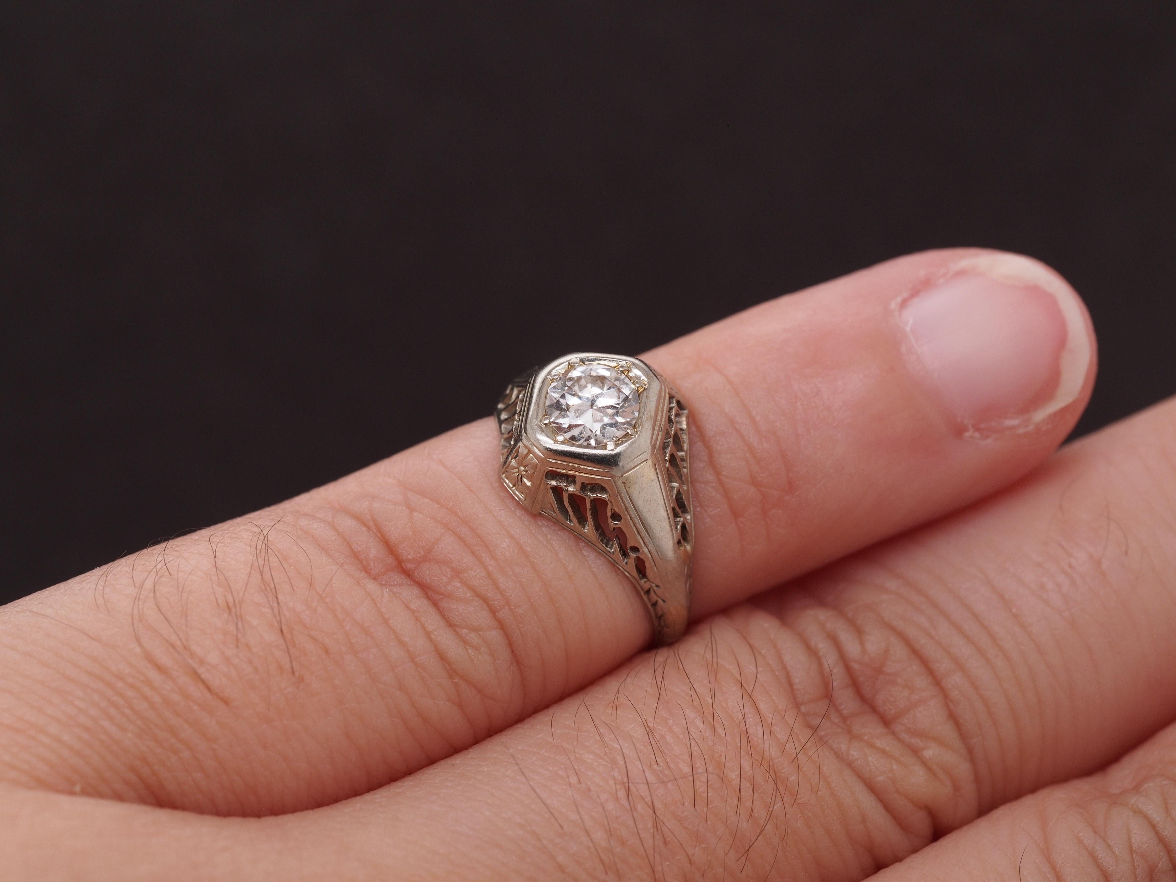 Circa 1930s 18K White Gold .35ct Old European Brilliant Diamond Engagement Ring For Sale 3