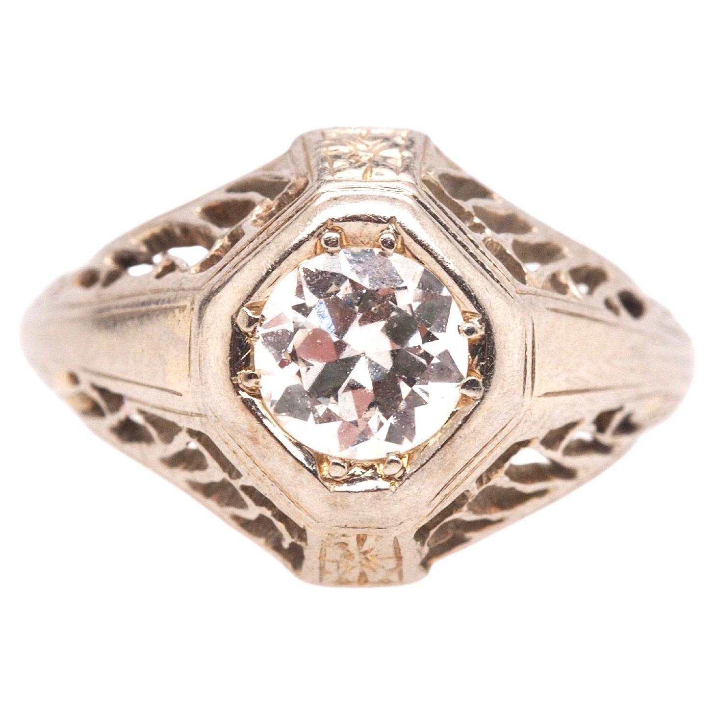 Circa 1930s 18K White Gold .35ct Old European Brilliant Diamond Engagement Ring For Sale