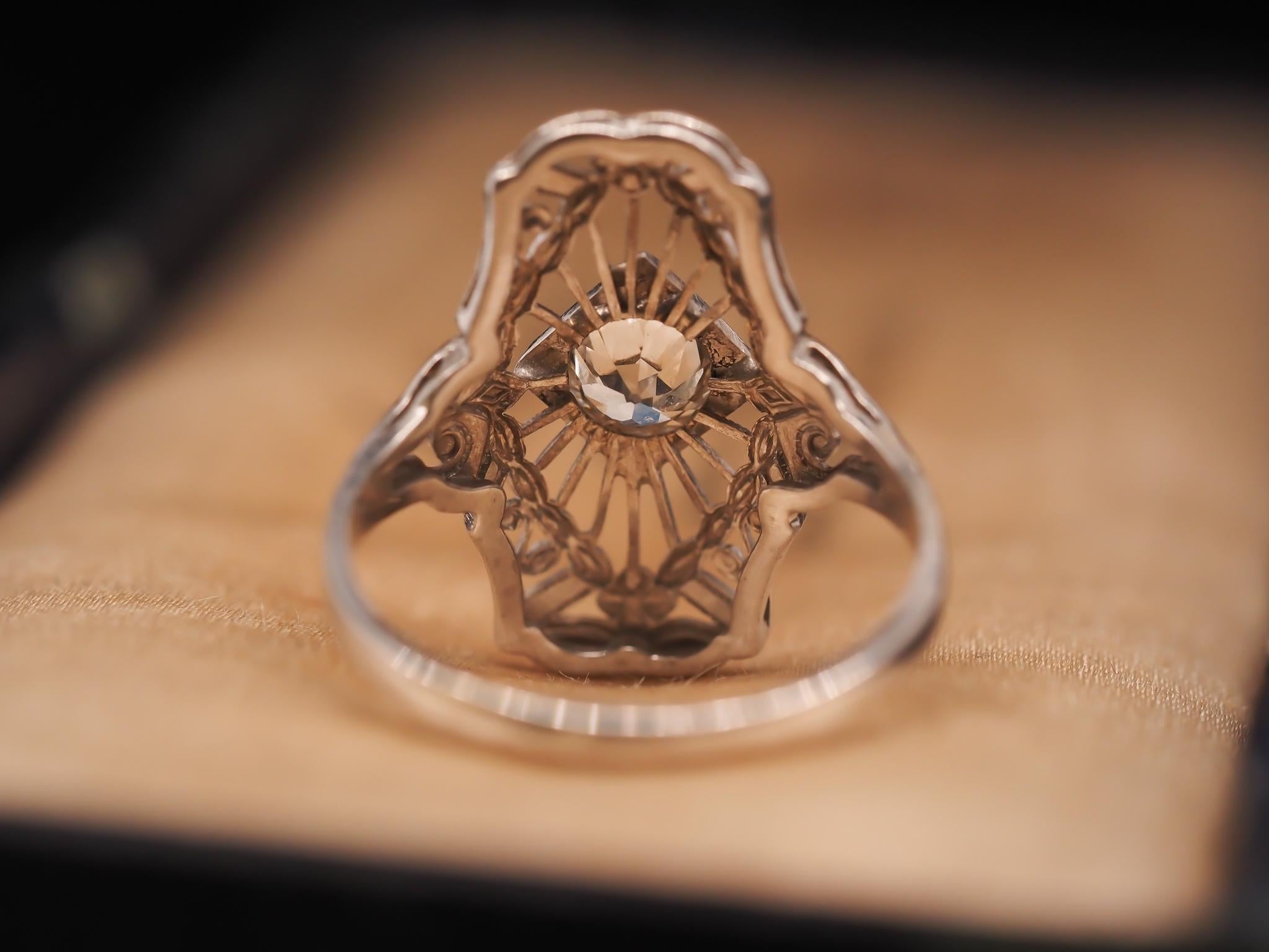 Women's Circa 1930s 18K White Gold .50ct Old European Brilliant Diamond Ring For Sale
