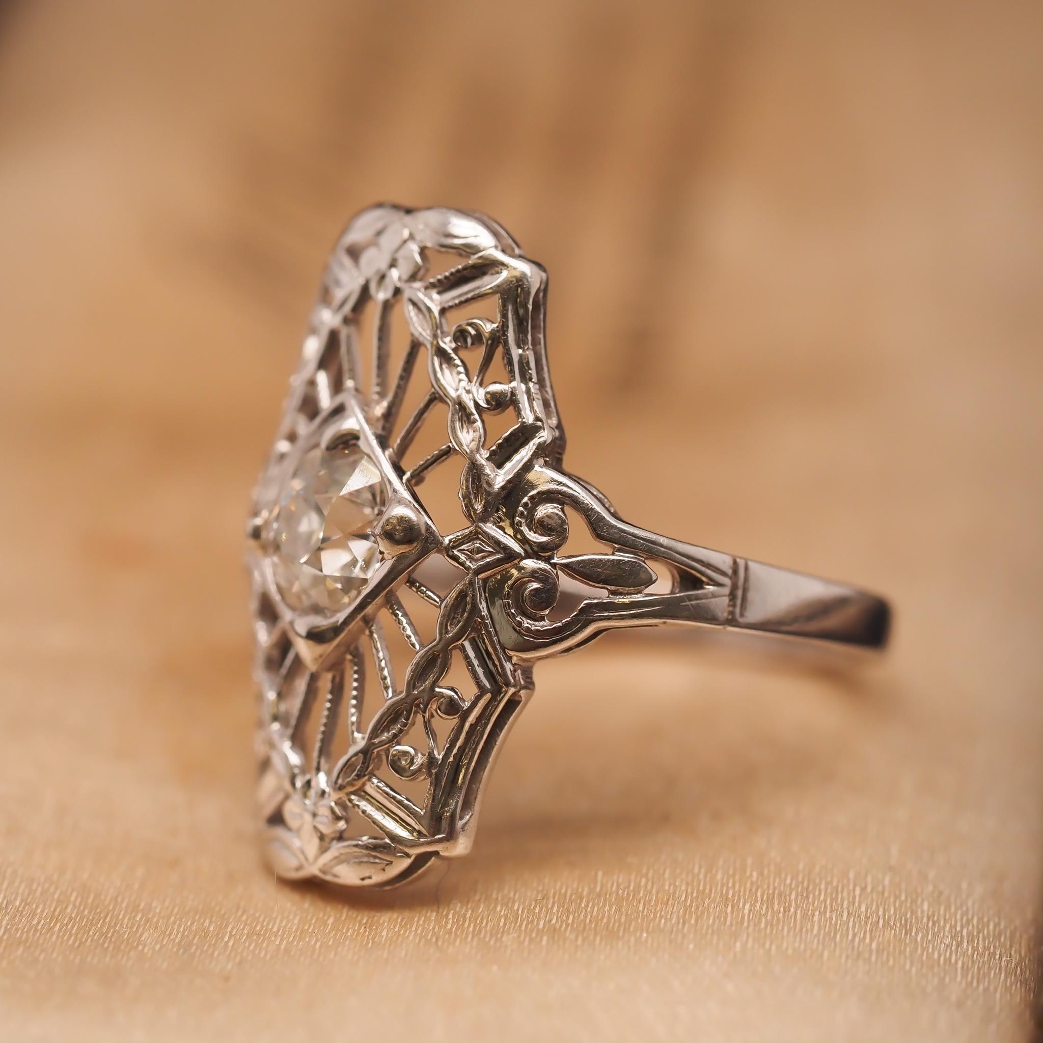 Circa 1930s 18K White Gold .50ct Old European Brilliant Diamond Ring For Sale 2