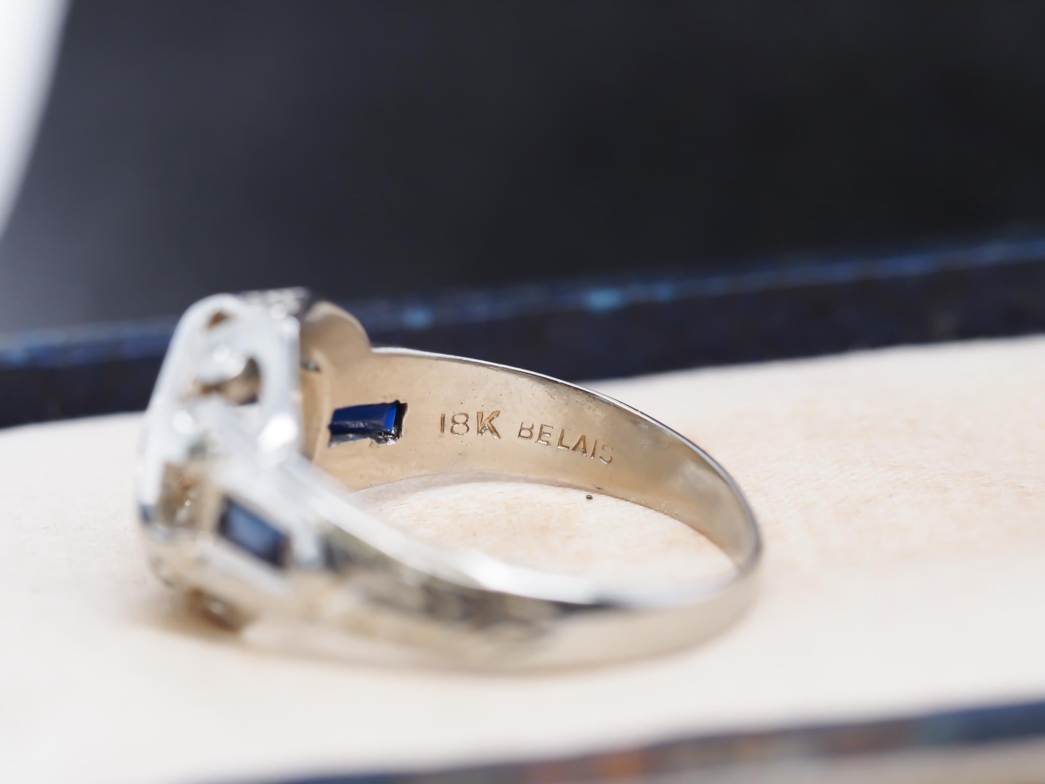 Old European Cut Circa 1930s 18K White Gold .80ct Diamond Art Deco Engagement Ring For Sale