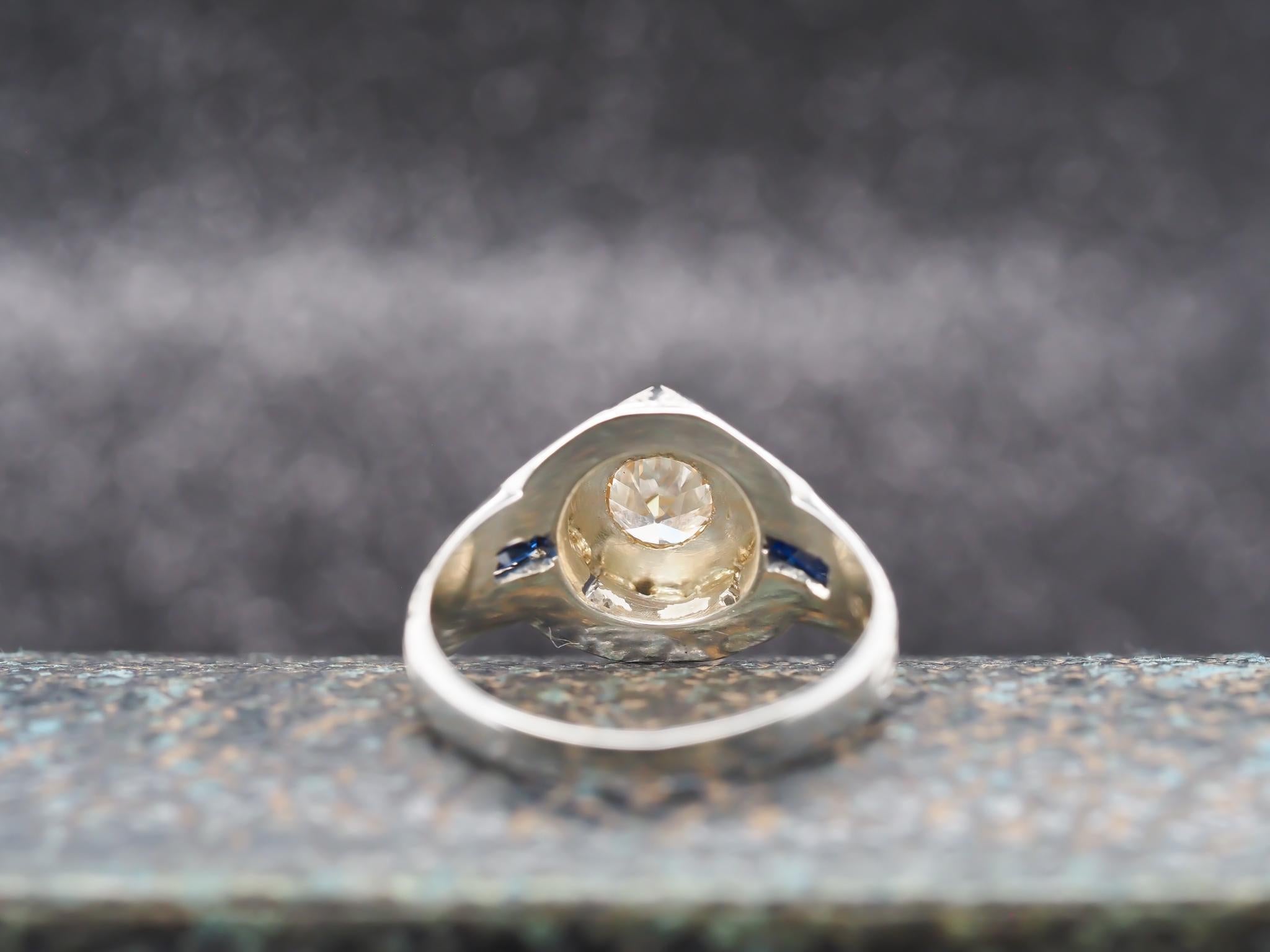 Women's Circa 1930s 18K White Gold .80ct Diamond Art Deco Engagement Ring For Sale