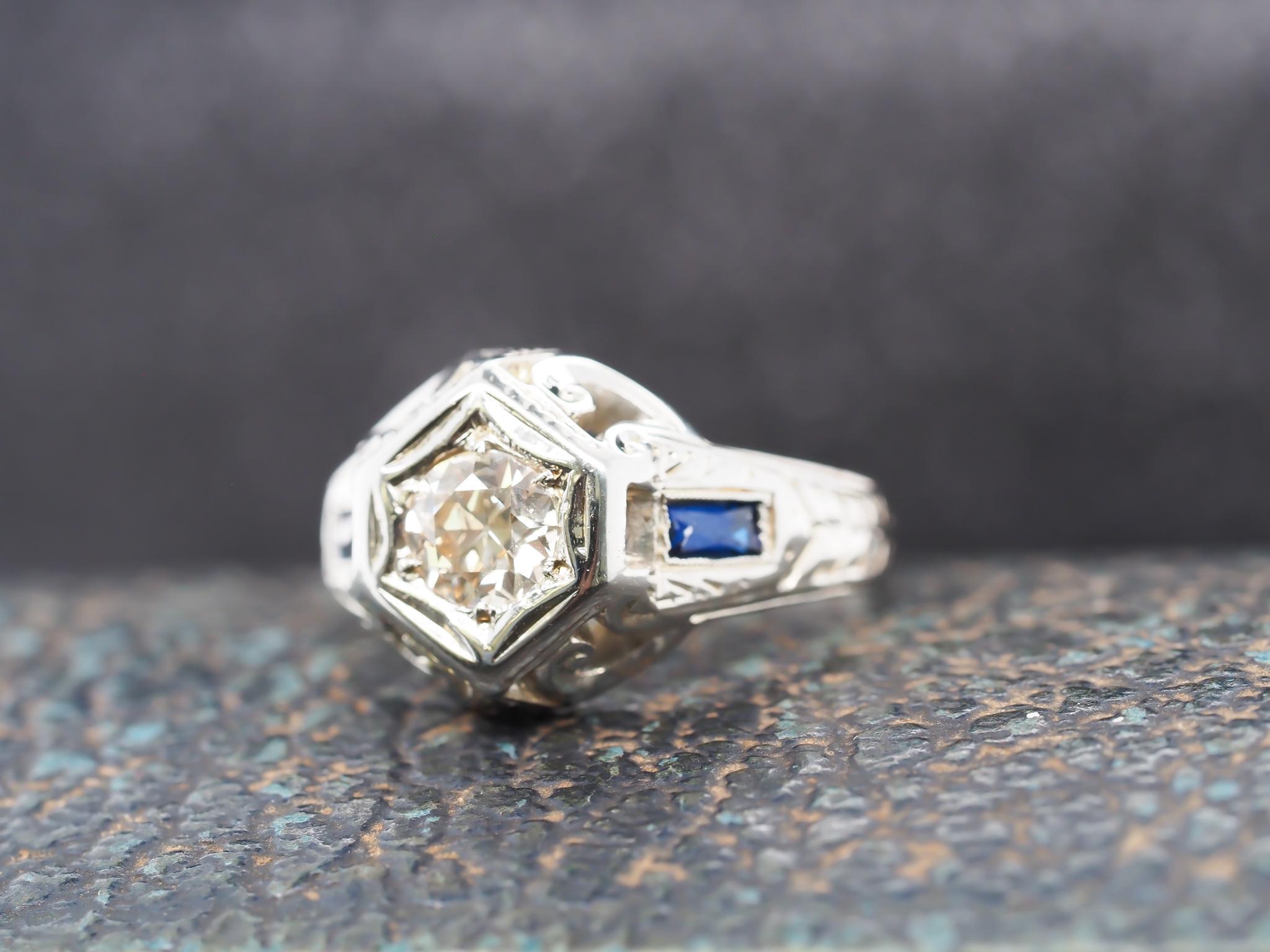 Circa 1930s 18K White Gold .80ct Diamond Art Deco Engagement Ring For Sale 1