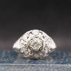 Circa 1930s 18K White Gold Art Deco Engagement Ring