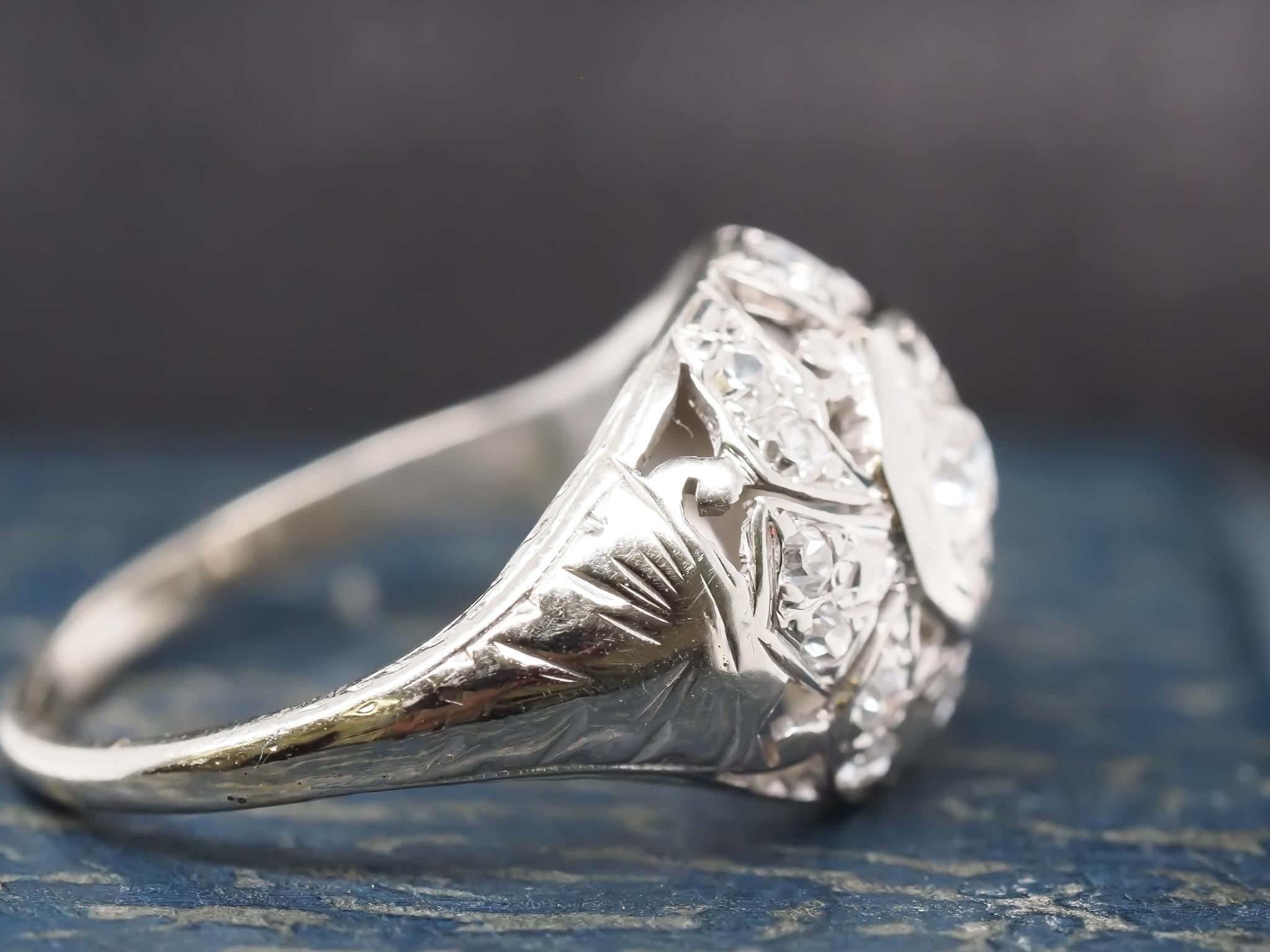 Old European Cut Circa 1930s 18K White Gold Art Deco Engagement Ring For Sale