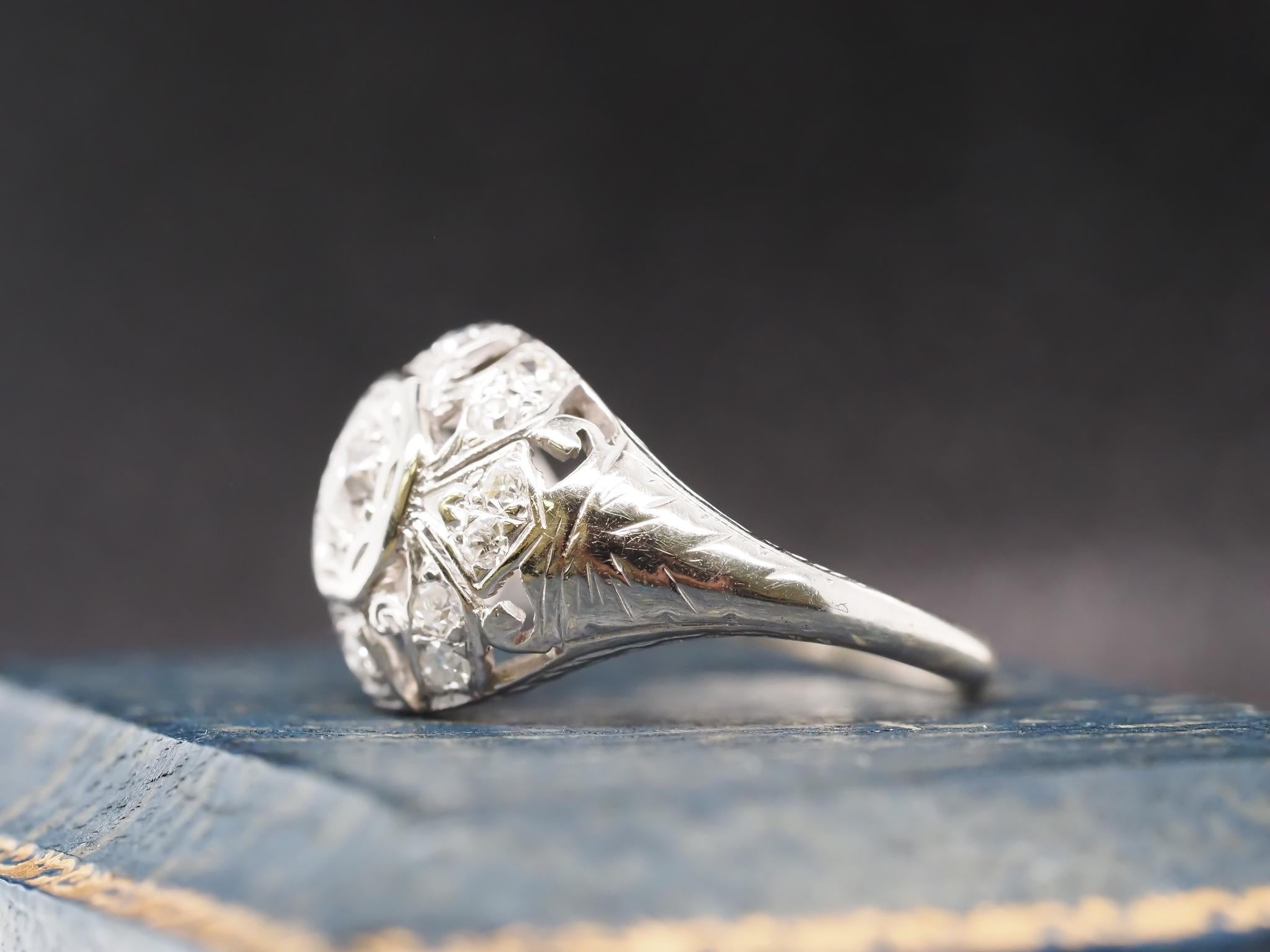 Circa 1930s 18K White Gold Art Deco Engagement Ring For Sale 1