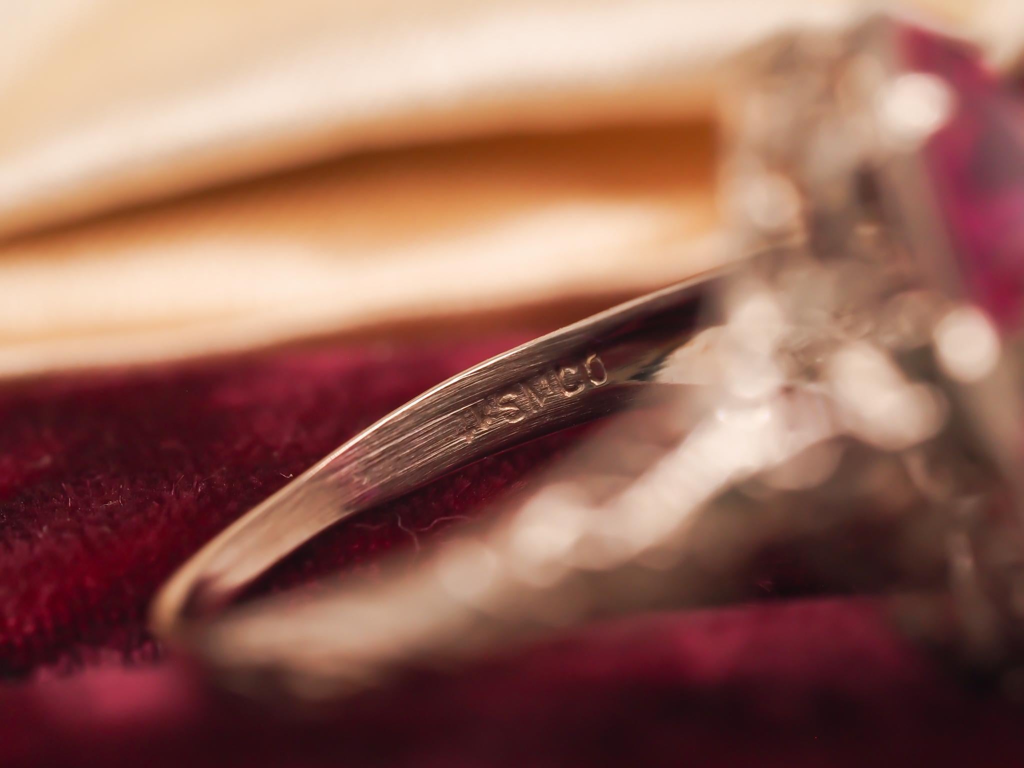 Circa 1930s 18K White Gold Art Deco Two Stone Synthetic Ruby Ring In Good Condition For Sale In Hicksville, NY