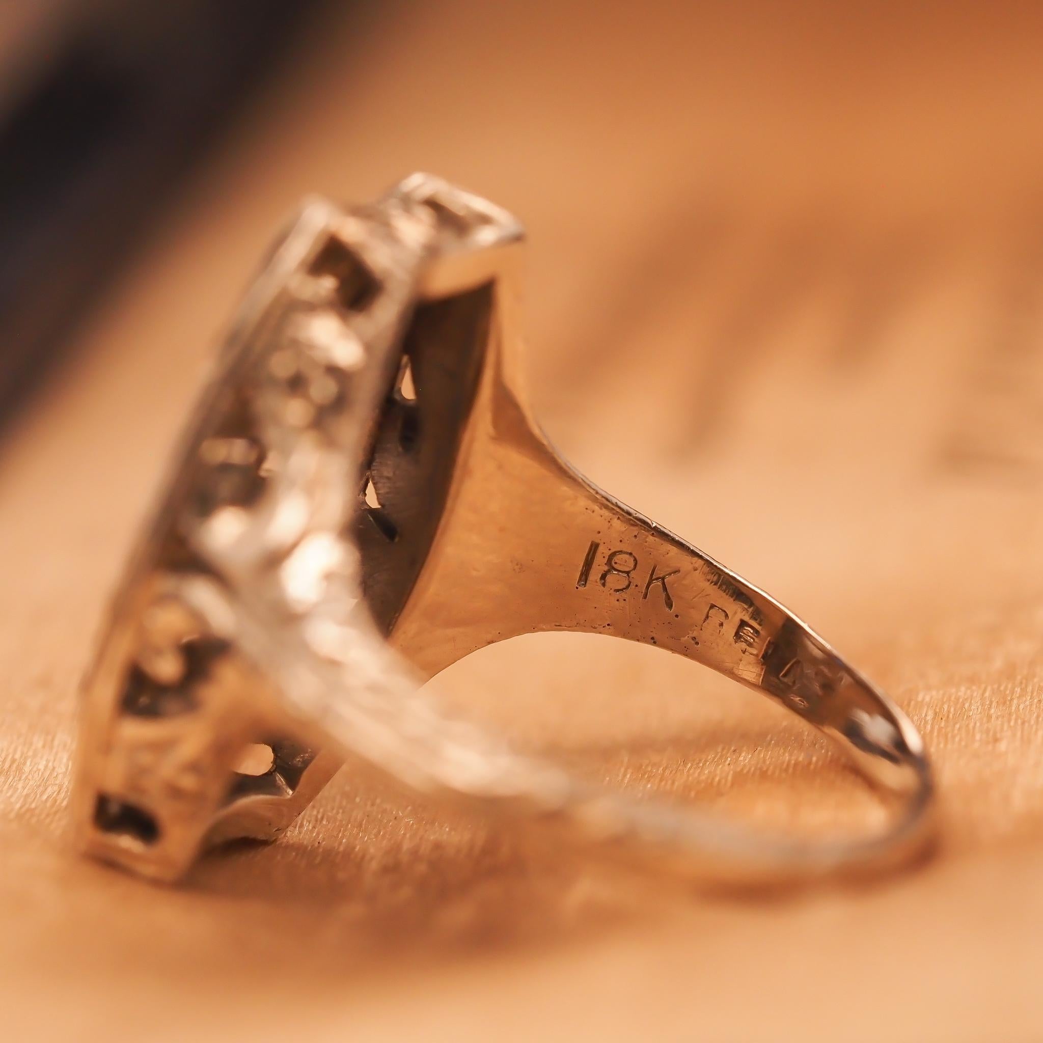 Old European Cut Circa 1930s 18K White Gold Belais Sapphire and Diamond Filigree Ring For Sale