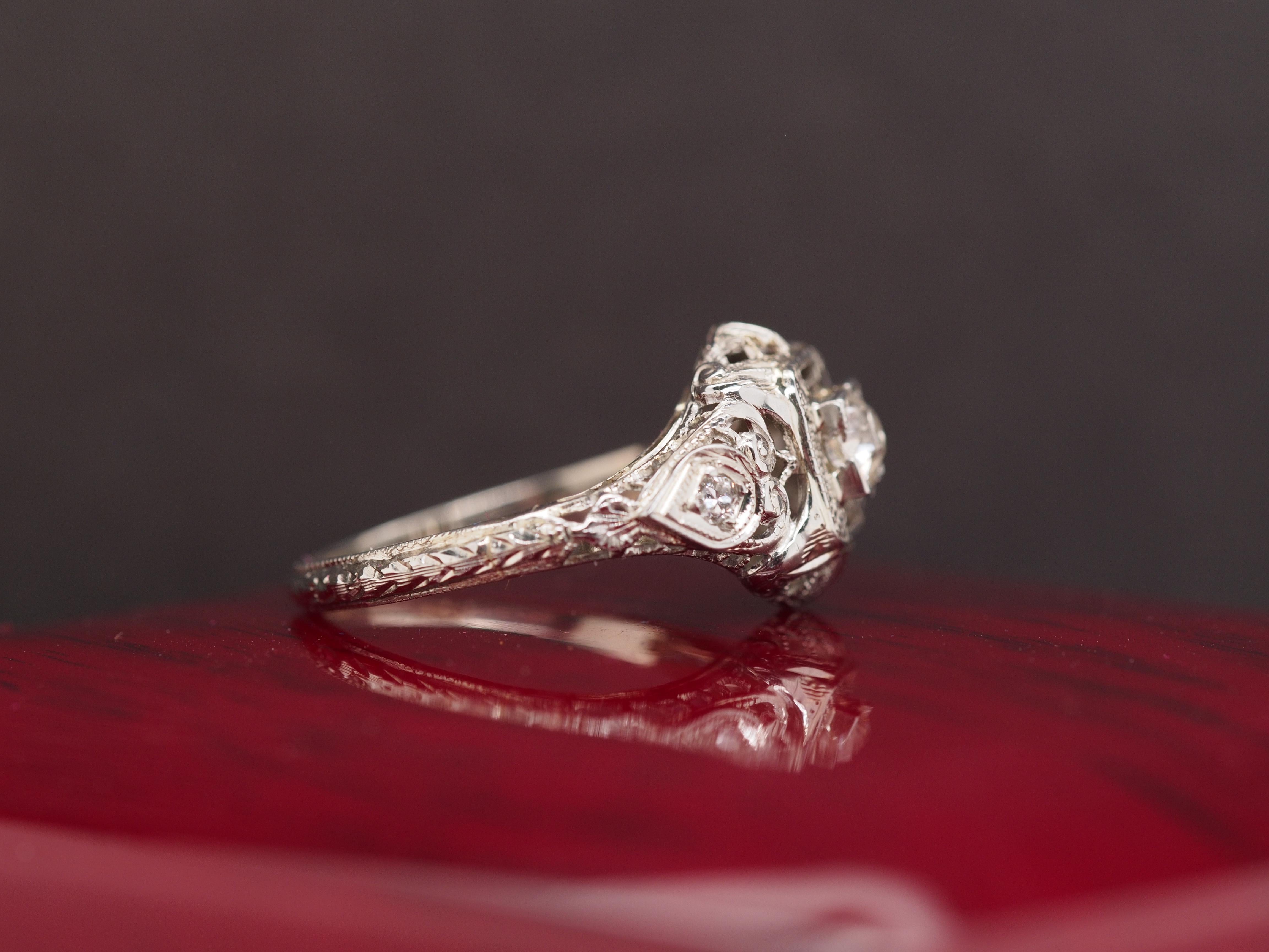 Art Deco Circa 1930s 18K White Gold Old European Cut Brilliant Diamond Engagement Ring For Sale