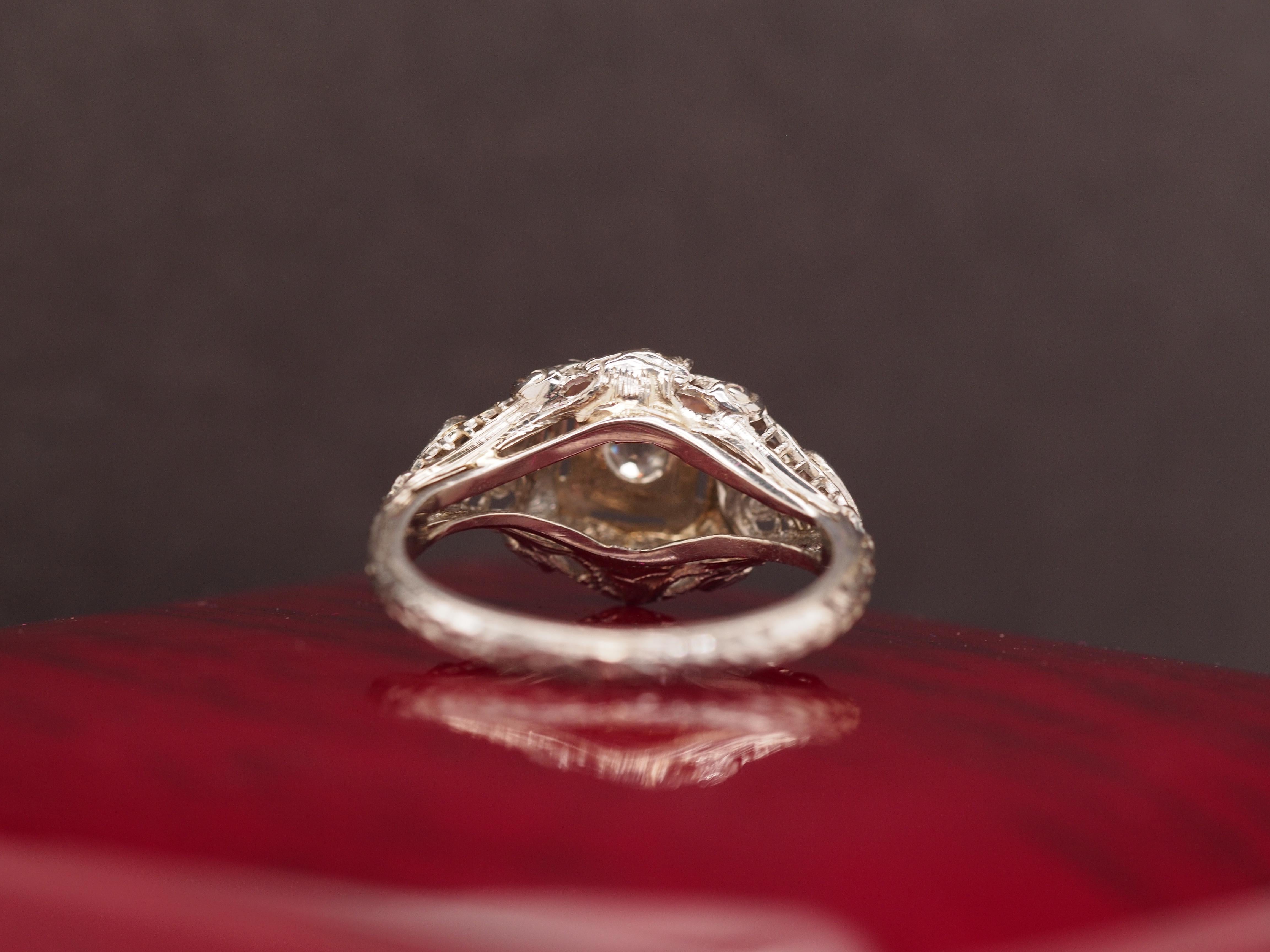 Circa 1930s 18K White Gold Old European Cut Brilliant Diamond Engagement Ring In Good Condition For Sale In Atlanta, GA