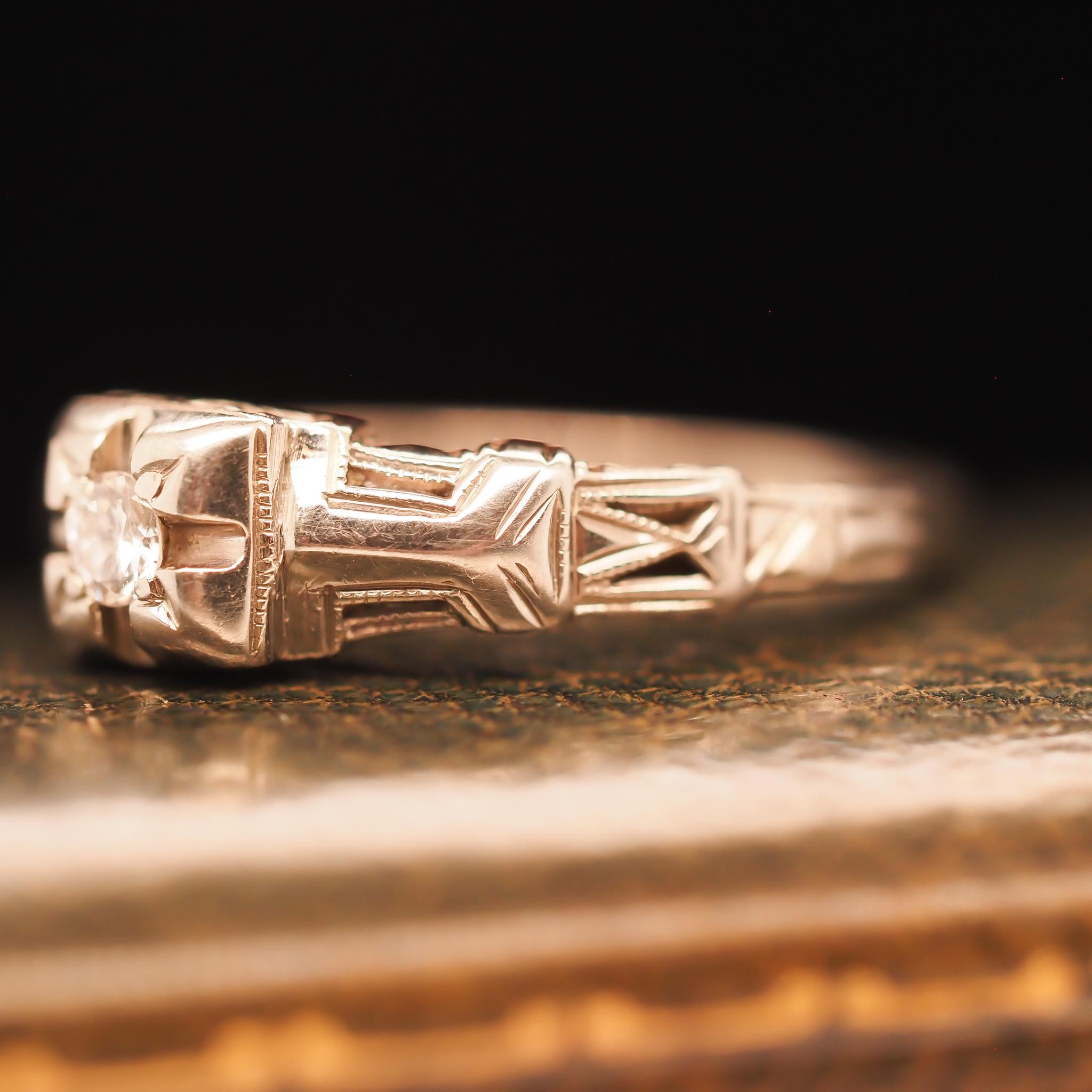 Circa 1930s 18K White Gold “Romance” Diamond Filigree Ring For Sale 5