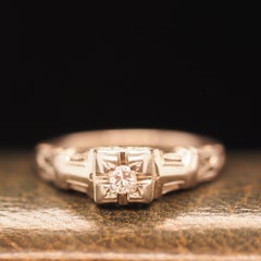 Circa 1930s 18K White Gold “Romance” Diamond Filigree Ring