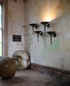 Circa 1930's 4 Regency Art Deco Style Toleware & Brass Wall Sconces Up Lighters