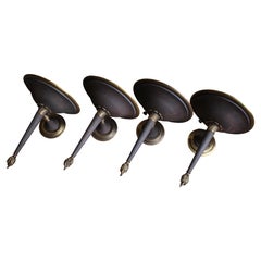 Circa 1930's 4 Regency Art Deco Style Toleware & Brass Wall Sconces Up Lighters