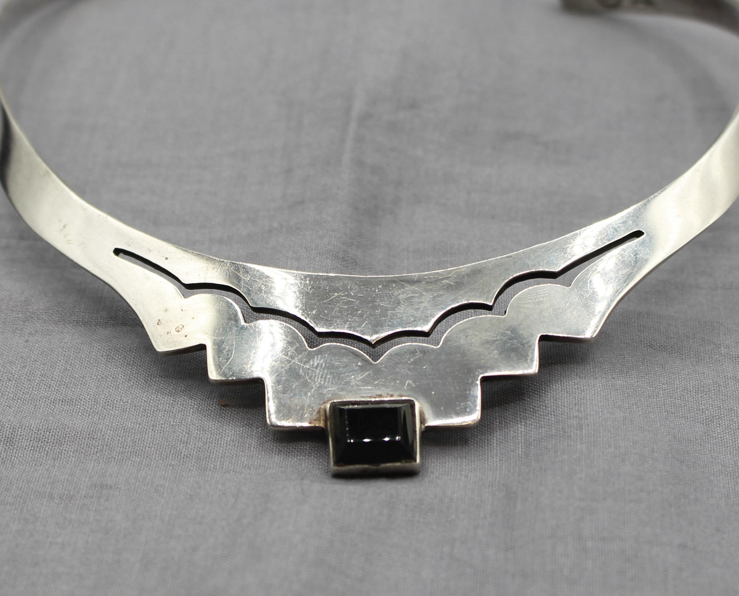 XX secolo Collana in argento e onice messicana Art Deco-Art Modern degli anni 1930-50 circa in vendita