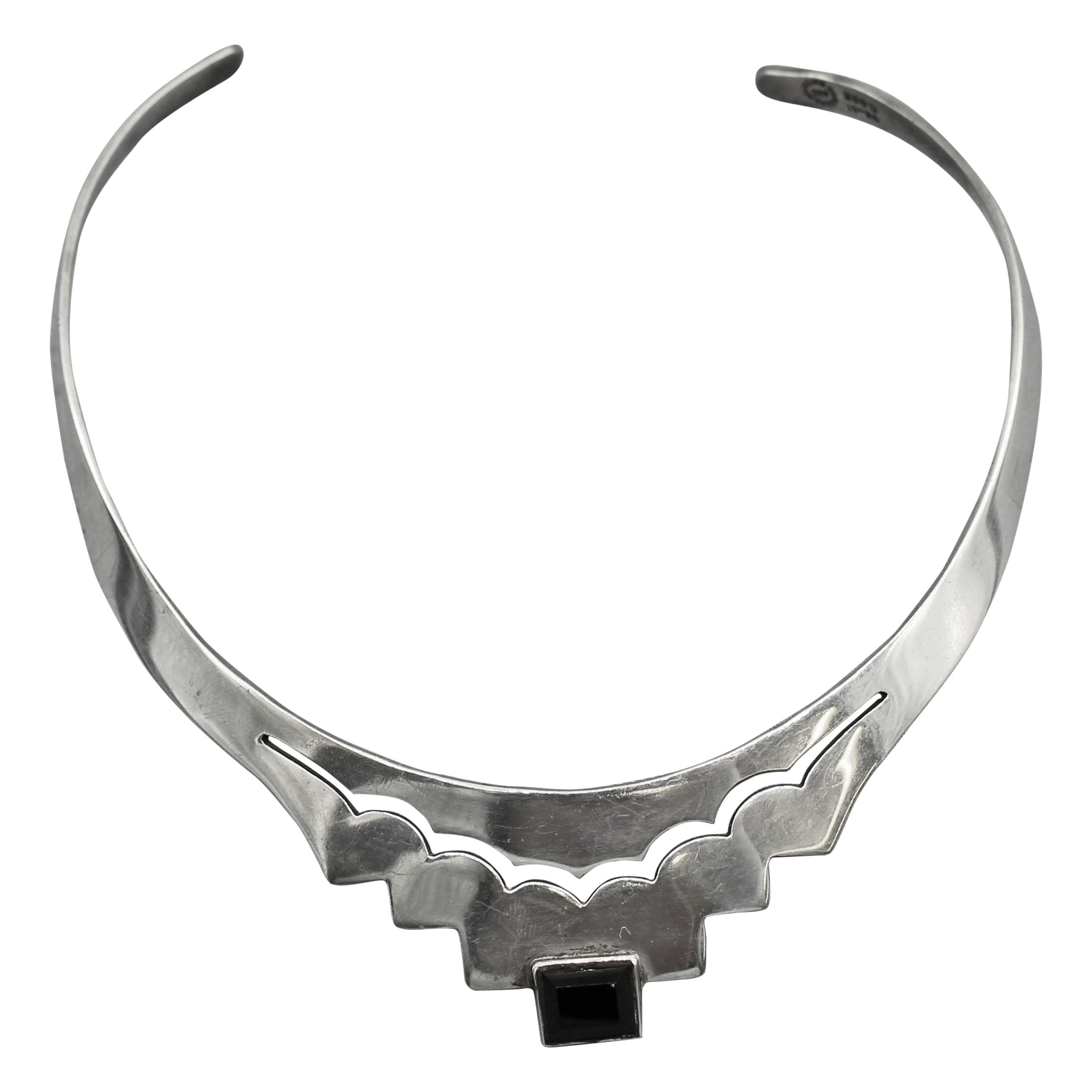 Collana in argento e onice messicana Art Deco-Art Modern degli anni 1930-50 circa