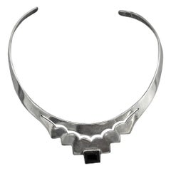 Collana in argento e onice messicana Art Deco-Art Modern degli anni 1930-50 circa