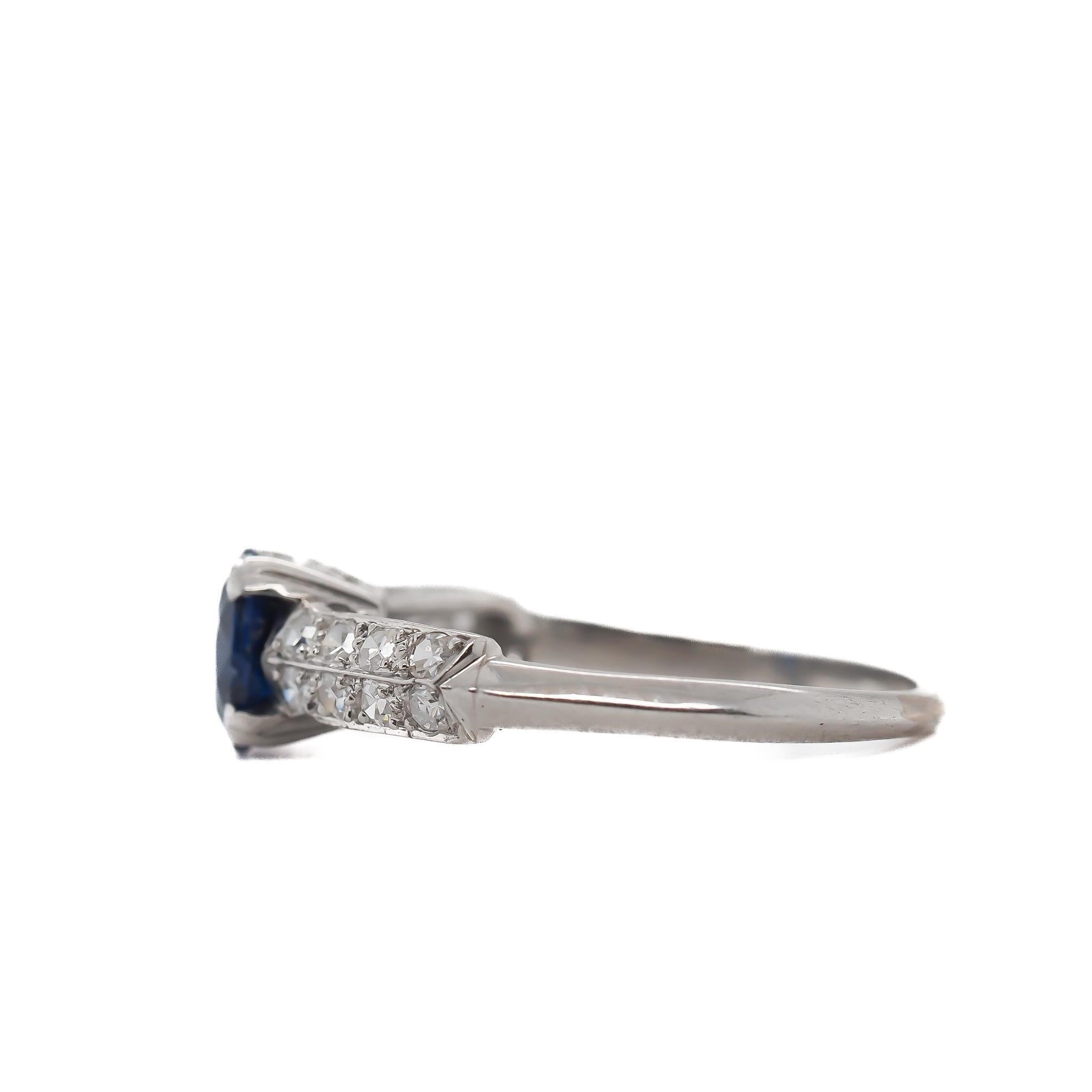 Circa 1930s AGL Certified Burma Unheated Sapphire and Diamond Engagement Ring In Good Condition For Sale In Hicksville, NY