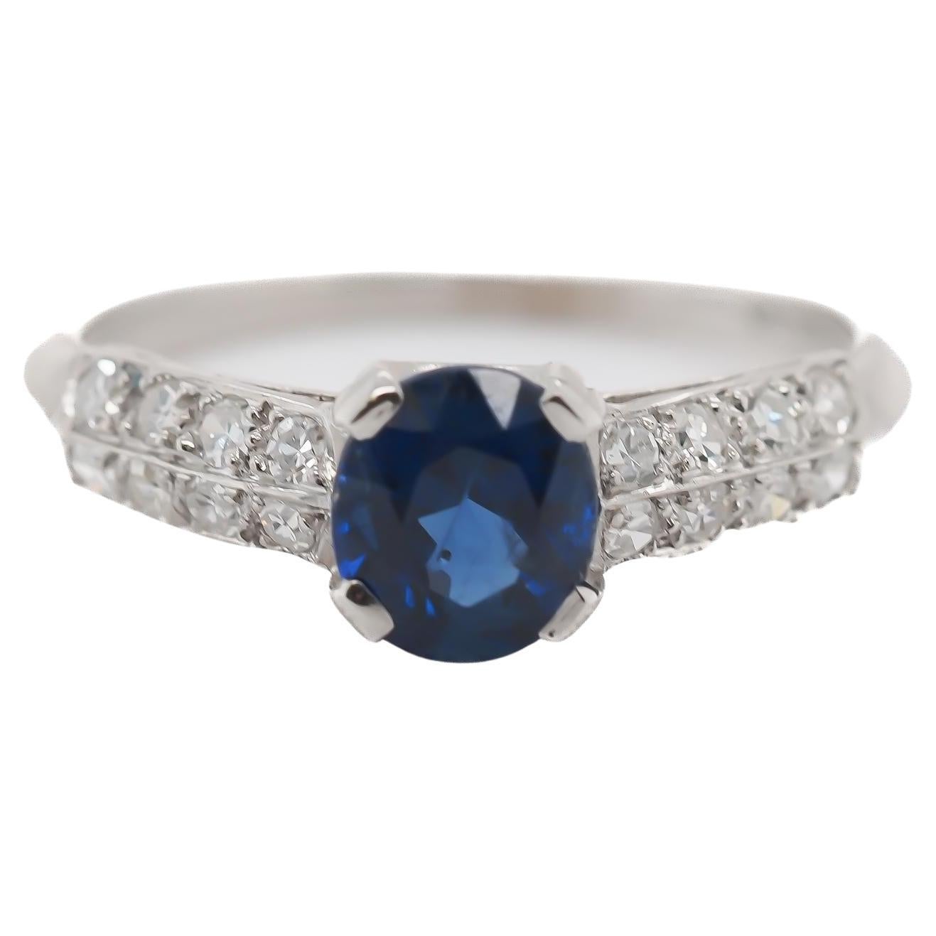 Circa 1930s AGL Certified Burma Unheated Sapphire and Diamond Engagement Ring