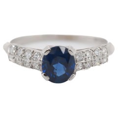 Circa 1930s AGL Certified Burma Unheated Sapphire and Diamond Engagement Ring