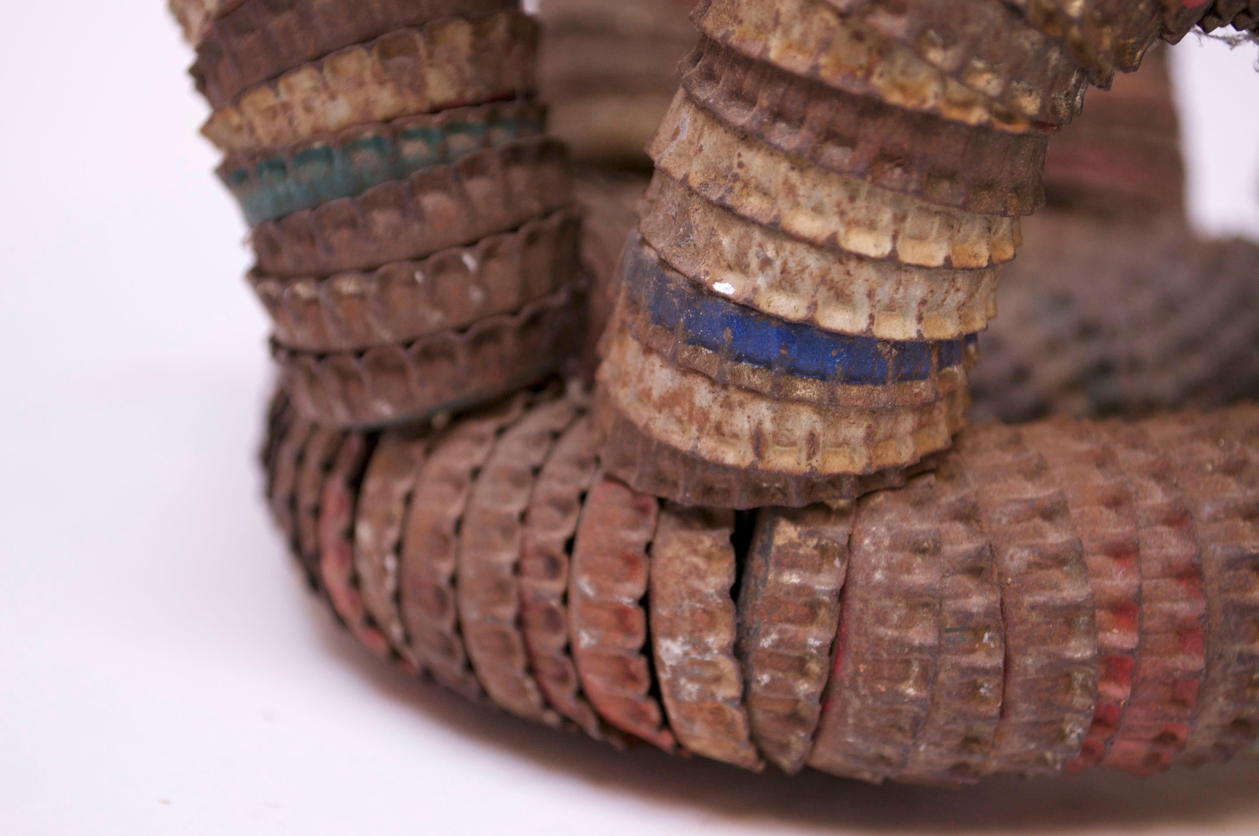 Circa 1930s American Folk Art Bottle-Cap Basket 2