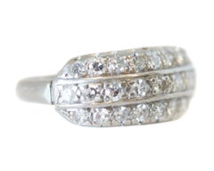 Art Deco 1 Carat 3-Row Antique Singlecut Diamond Platinum Ring, circa 1930s