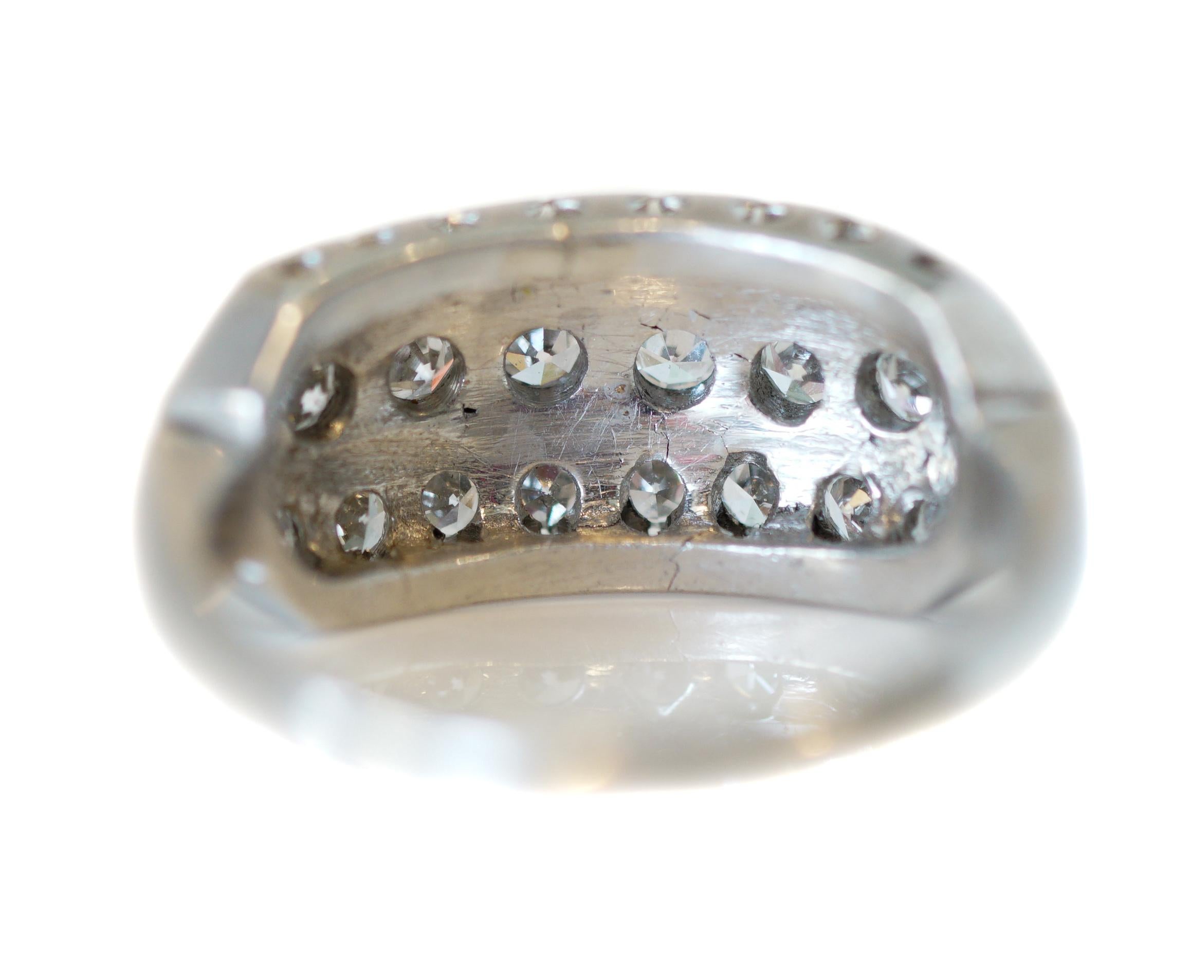 Art Deco 1 Carat 3-Row Antique Singlecut Diamond Platinum Ring, circa 1930s In Good Condition In Addison, TX