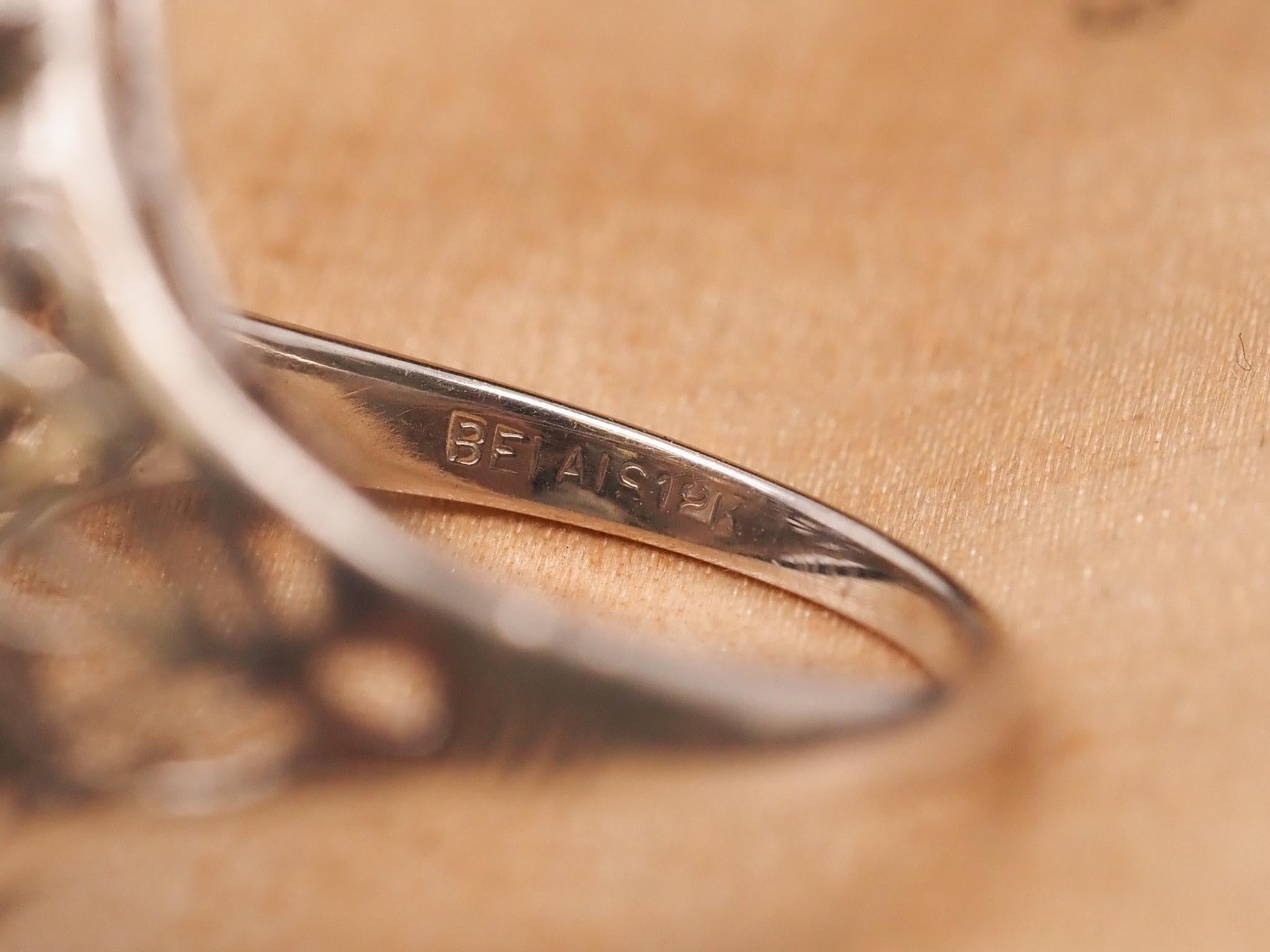 Old European Cut Circa 1930s Art Deco 18K Old European Diamond Shield Ring For Sale