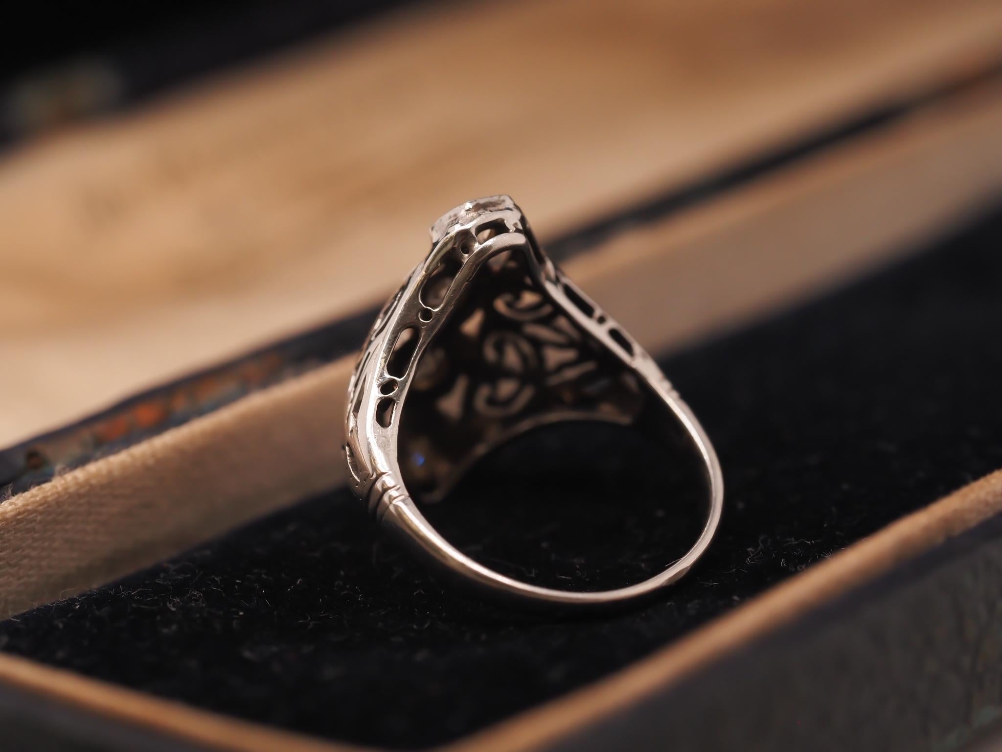 Women's Circa 1930s Art Deco 18K Old European Diamond Shield Ring For Sale