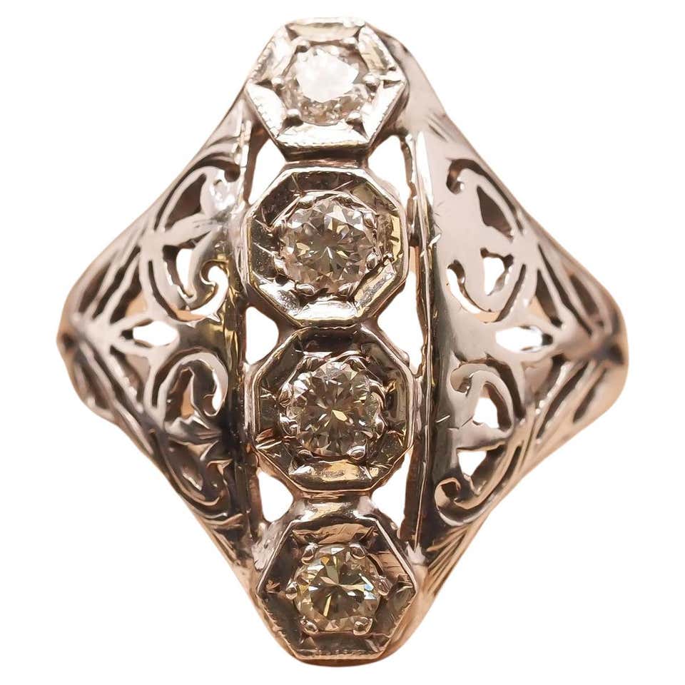 Sheild Rings Circa 1930s 14K White Gold Art Deco Shield Diamond Ring For Sale at ...