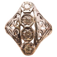 Circa 1930s Art Deco 18K Old European Diamond Shield Ring