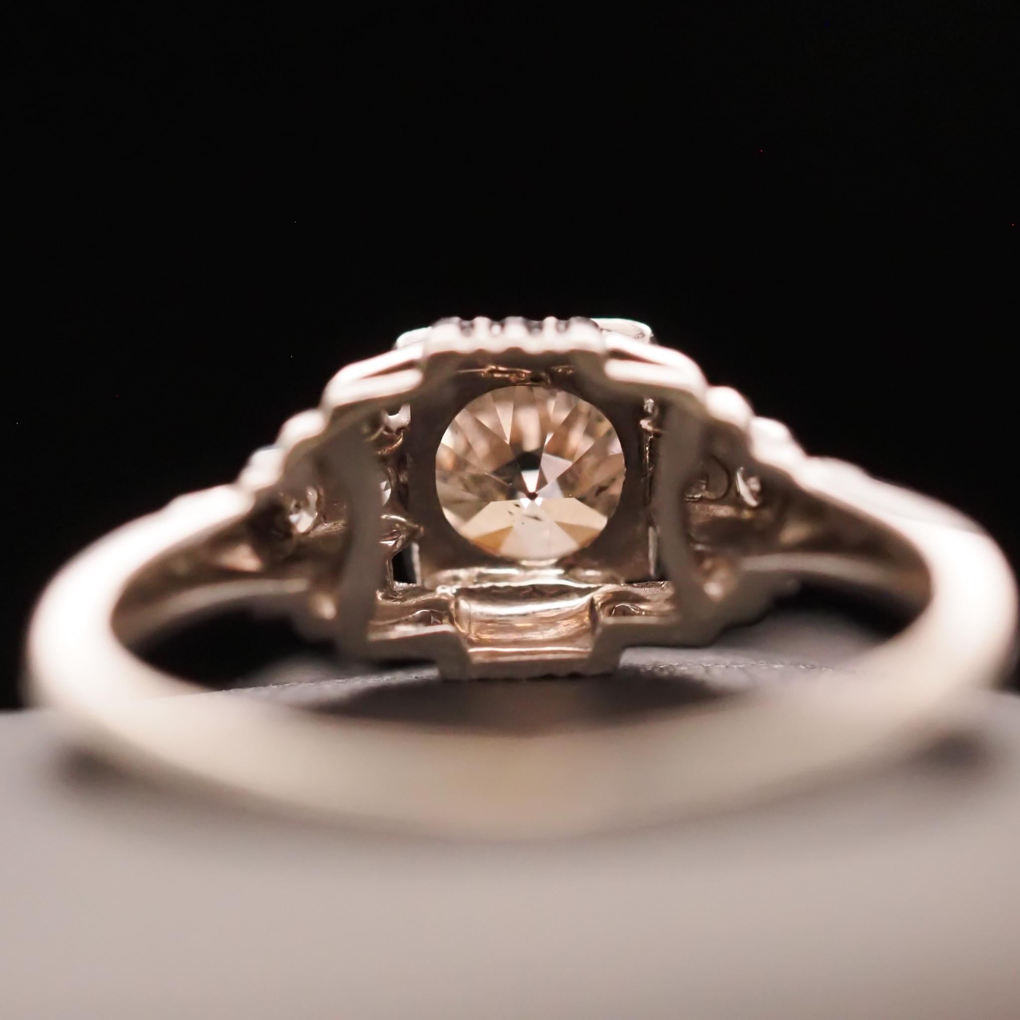 Circa 1930s Art Deco 18K White Gold .70ct Old European Diamond Engagement Ring For Sale 1