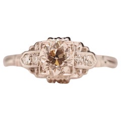 Vintage Circa 1930s Art Deco 18K White Gold .70ct Old European Diamond Engagement Ring
