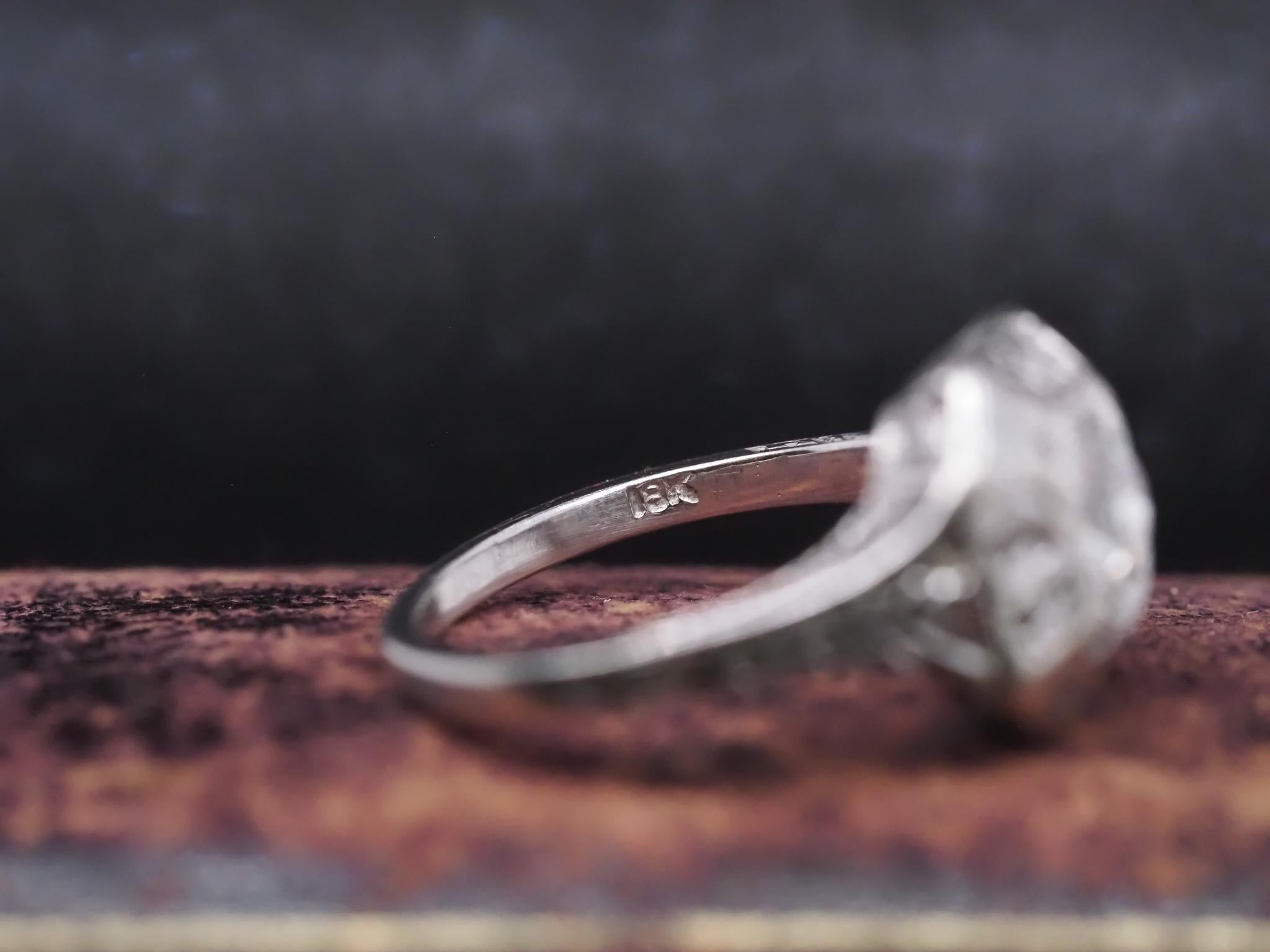 Women's Circa 1930s Art Deco 18K White Gold Old European Diamond Engagement Ring For Sale
