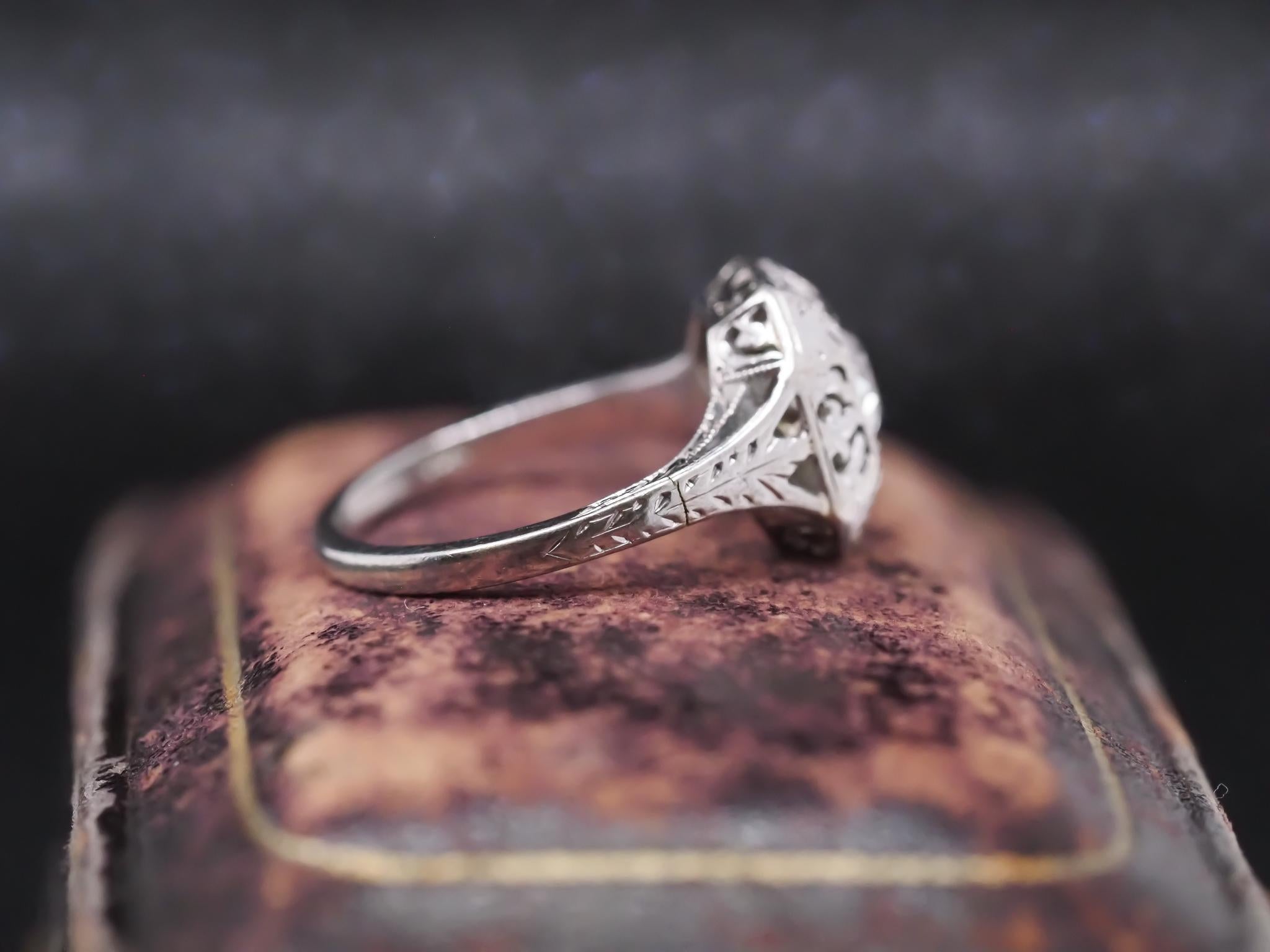 Circa 1930s Art Deco 18K White Gold Old European Diamond Engagement Ring For Sale 2