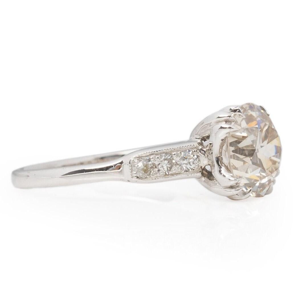 Circa 1930's Art Deco 18K White Gold Over 2Ct Old Mine Cut Diamond Ring In Good Condition In Addison, TX