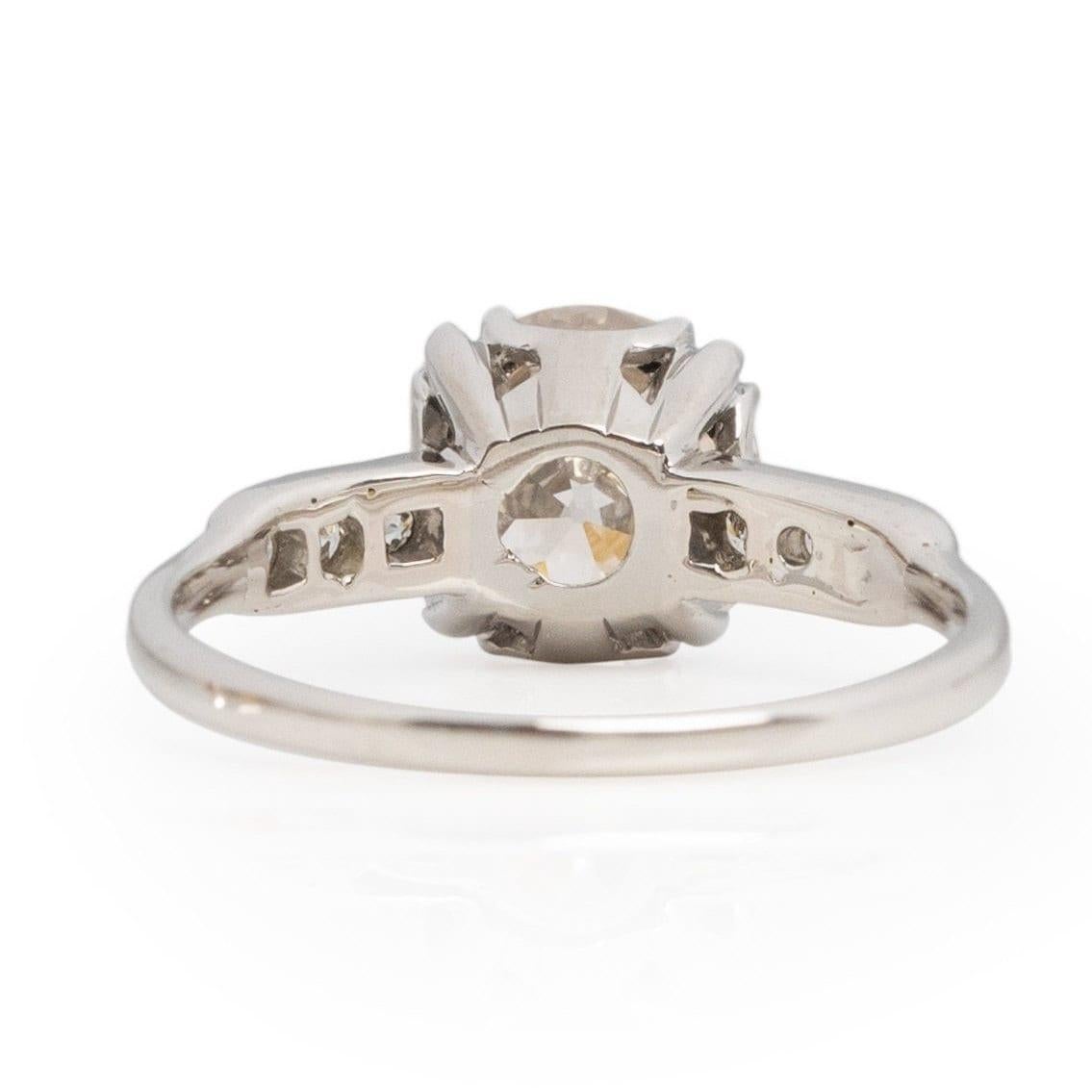 Women's Circa 1930's Art Deco 18K White Gold Over 2Ct Old Mine Cut Diamond Ring