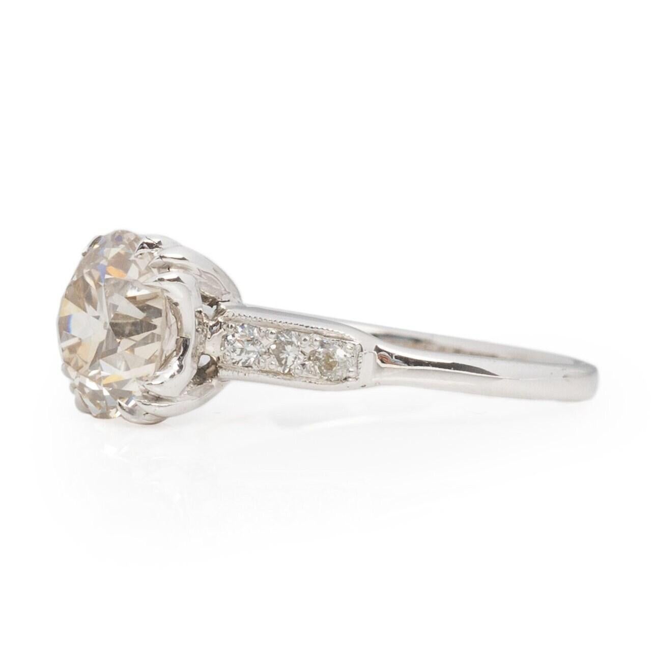 Circa 1930's Art Deco 18K White Gold Over 2Ct Old Mine Cut Diamond Ring 1