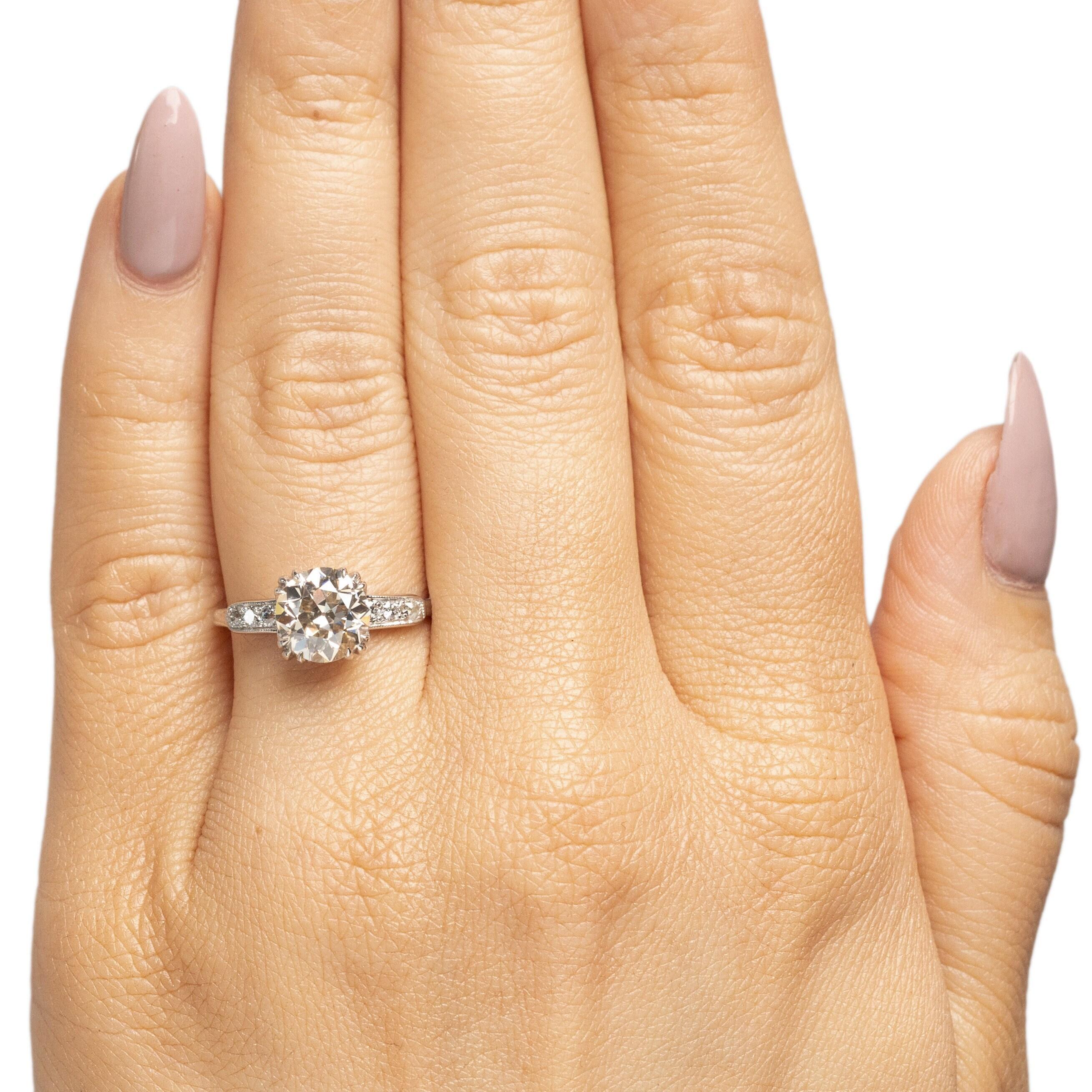 Circa 1930's Art Deco 18K White Gold Over 2Ct Old Mine Cut Diamond Ring 2