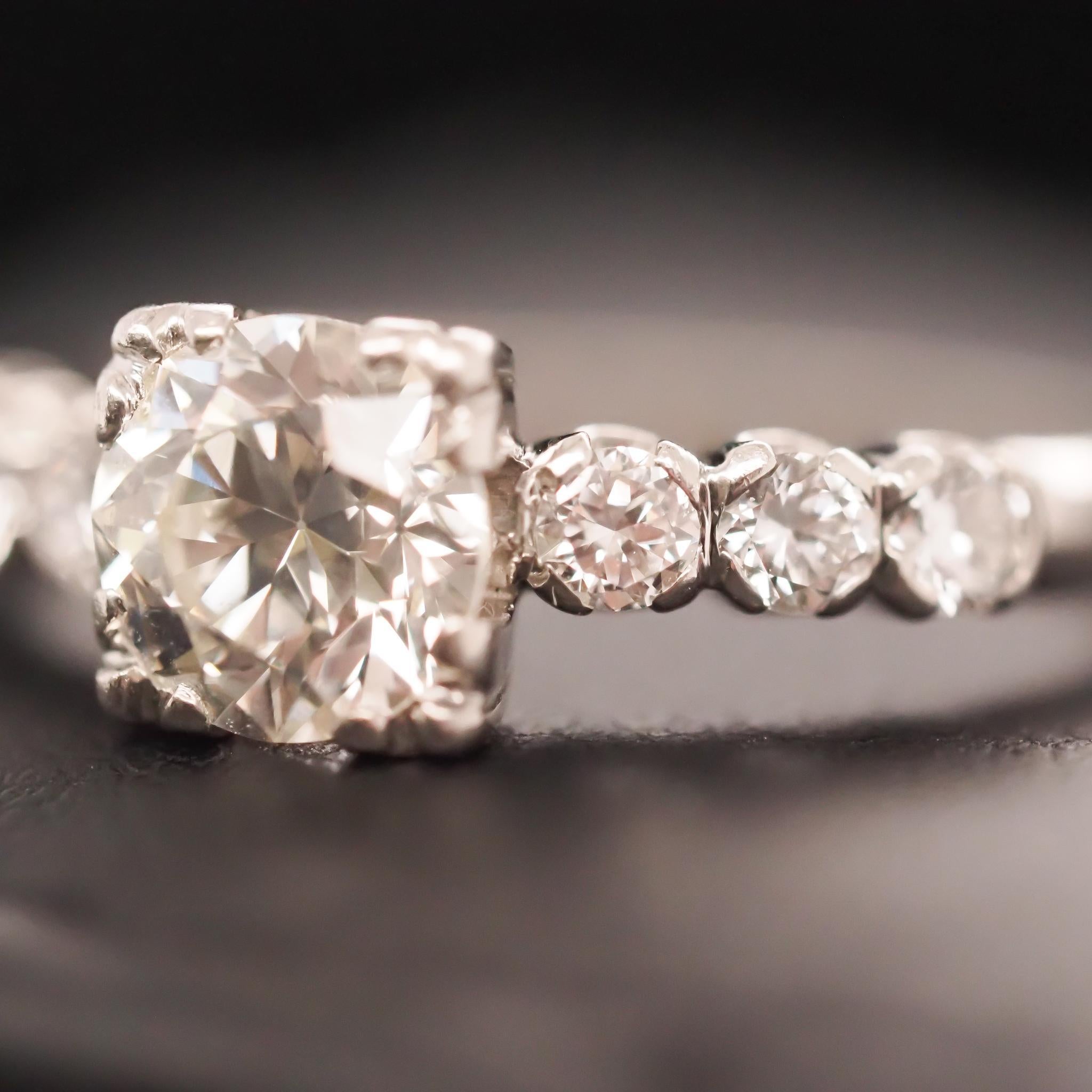 Circa 1930s Art Deco .85ct Old European Brilliant Diamond Engagement Ring For Sale 3