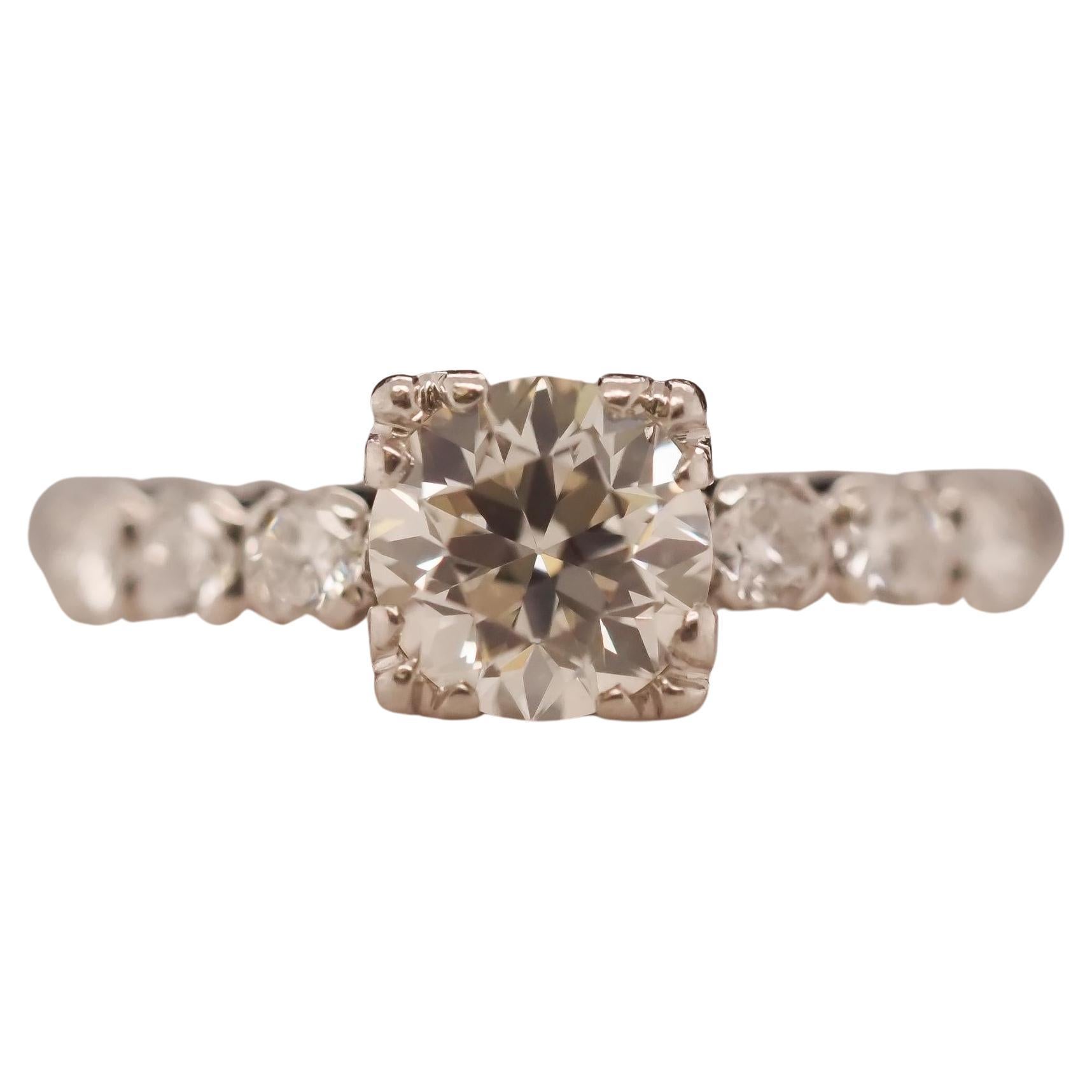 Circa 1930s Art Deco .85ct Old European Brilliant Diamond Engagement Ring For Sale