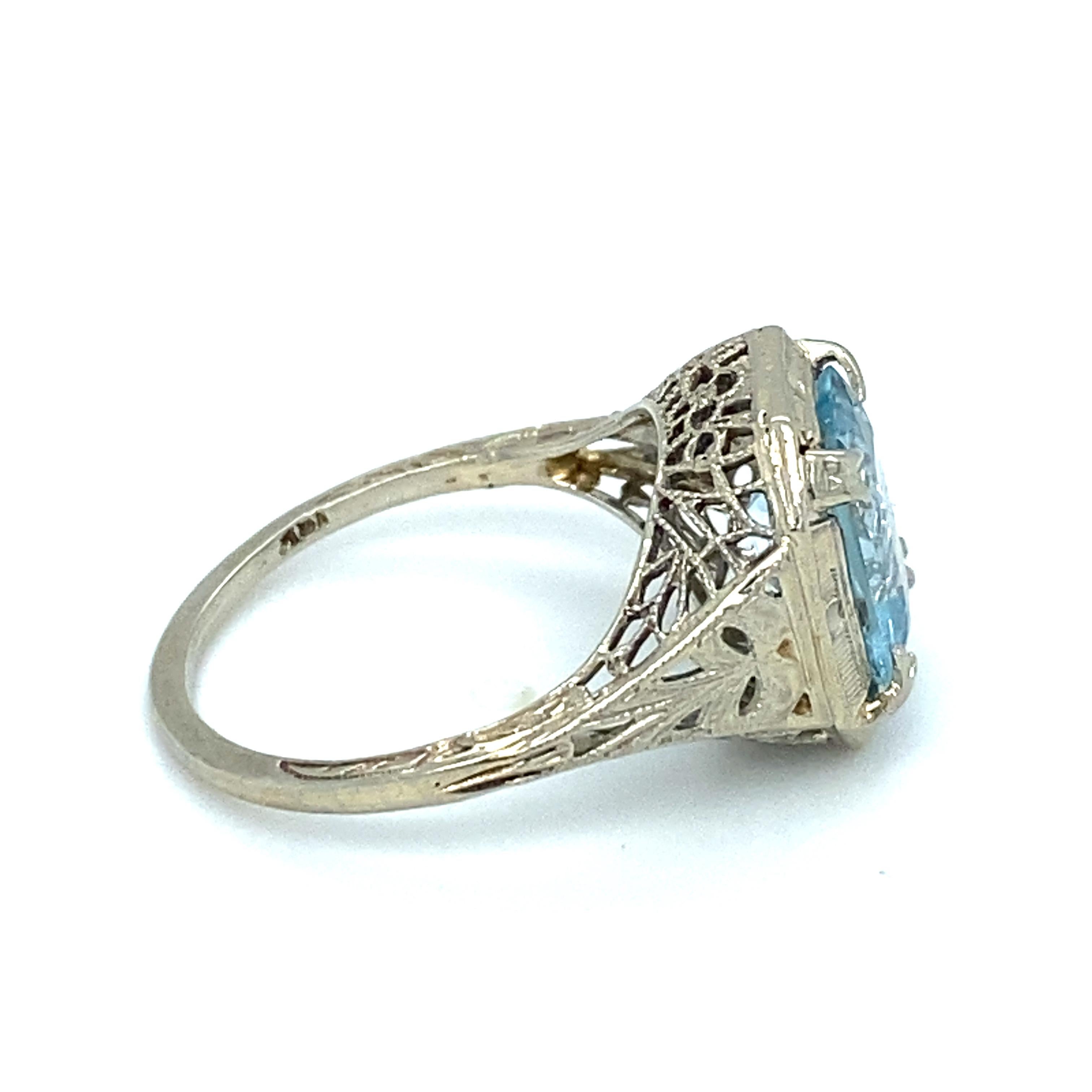 Circa 1930er Jahre Art Deco Aquamarin-Ring aus 18 Karat Weißgold für Damen oder Herren