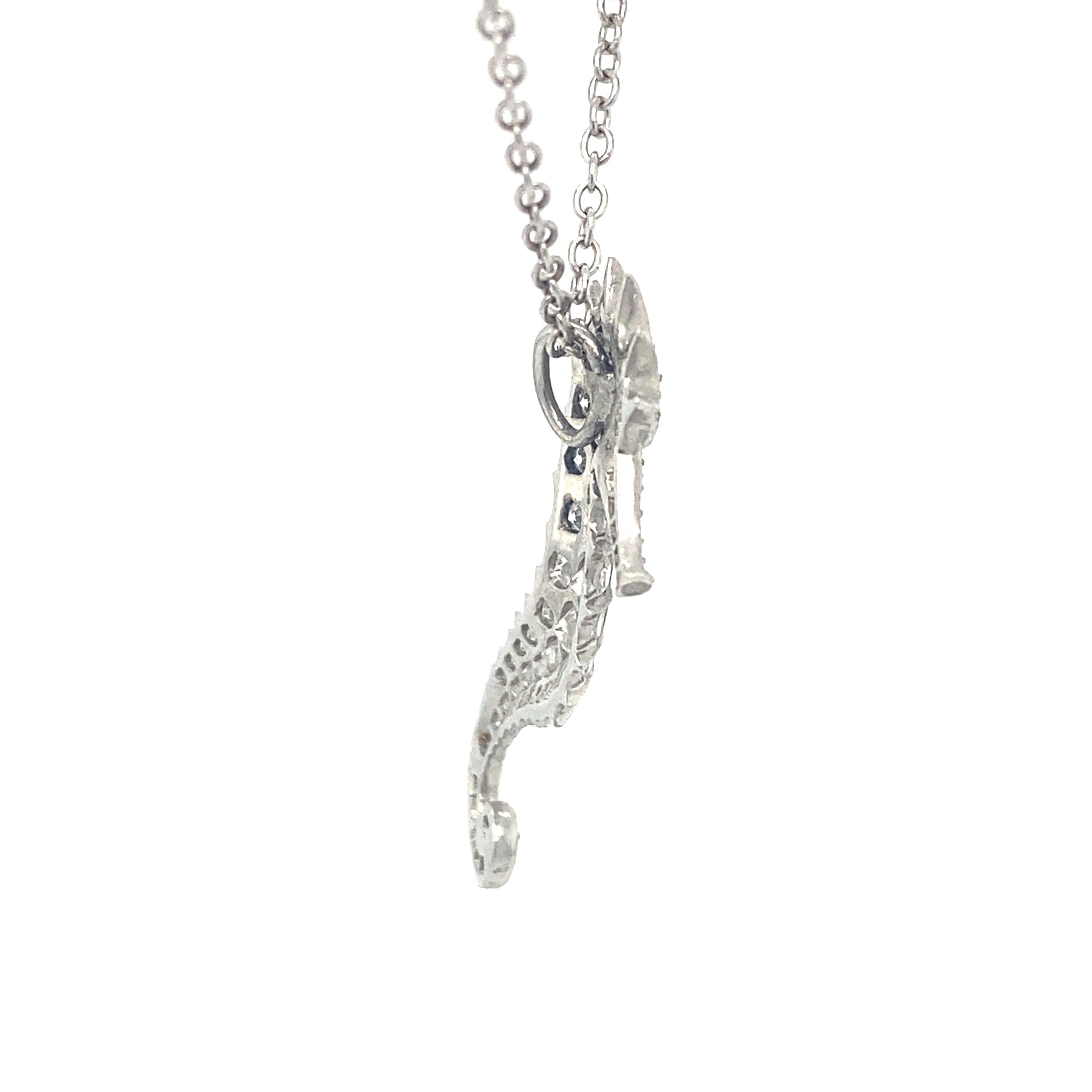 Single Cut Circa 1930s Art Deco J.E. Caldwell 2 Carat Diamond Seahorse Pendant in Platinum