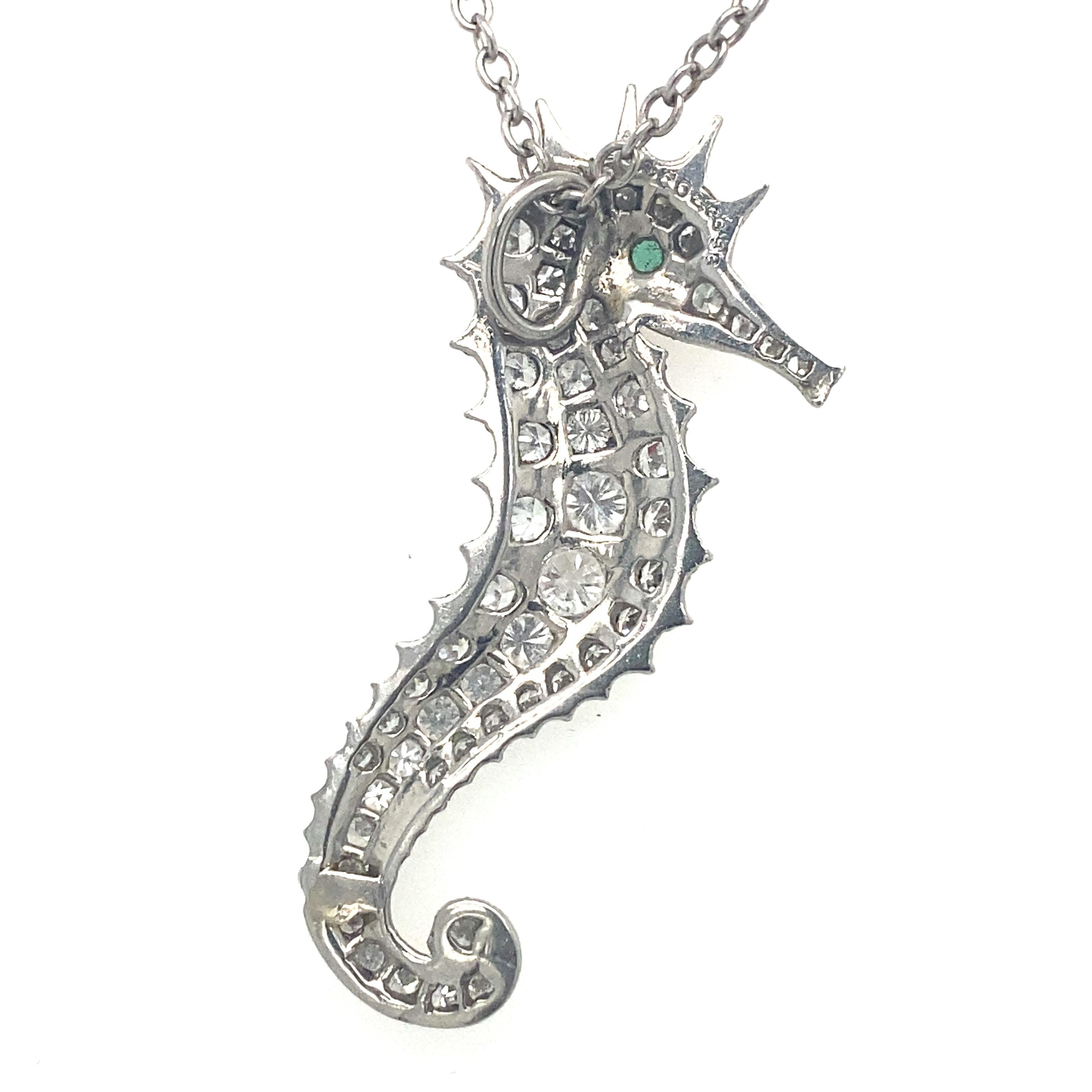 Circa 1930s Art Deco J.E. Caldwell 2 Carat Diamond Seahorse Pendant in Platinum In Excellent Condition In Hicksville, NY