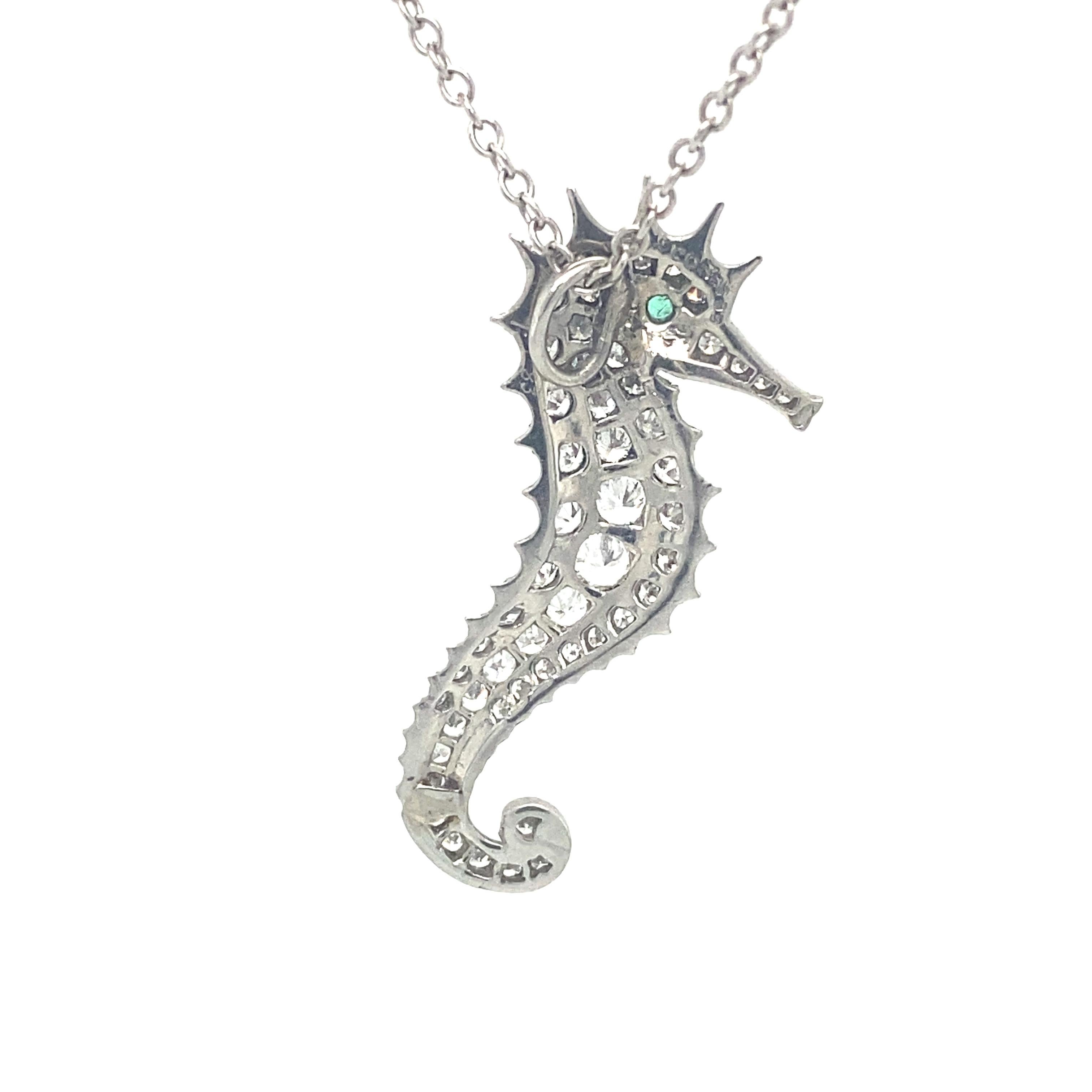 Women's or Men's Circa 1930s Art Deco J.E. Caldwell 2 Carat Diamond Seahorse Pendant in Platinum