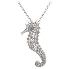 Circa 1930s Art Deco J.E. Caldwell 2 Carat Diamond Seahorse Pendant in Platinum