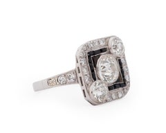 Circa 1930s Art Deco Onyx & Diamond GIA 1.26ct Old European Brilliant Ring