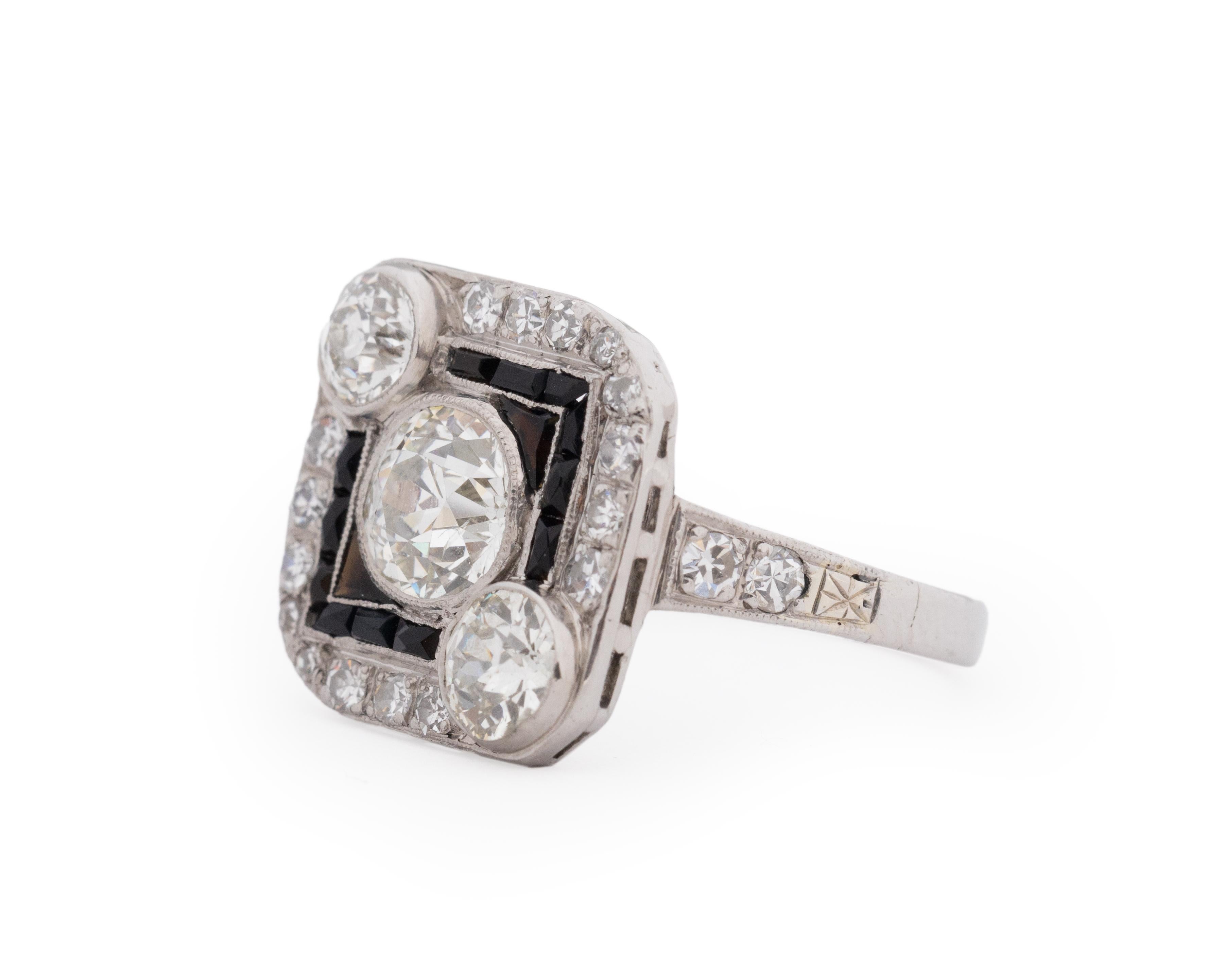 Old European Cut Circa 1930s Art Deco Onyx & Diamond GIA 1.26ct Old European Brilliant Ring For Sale