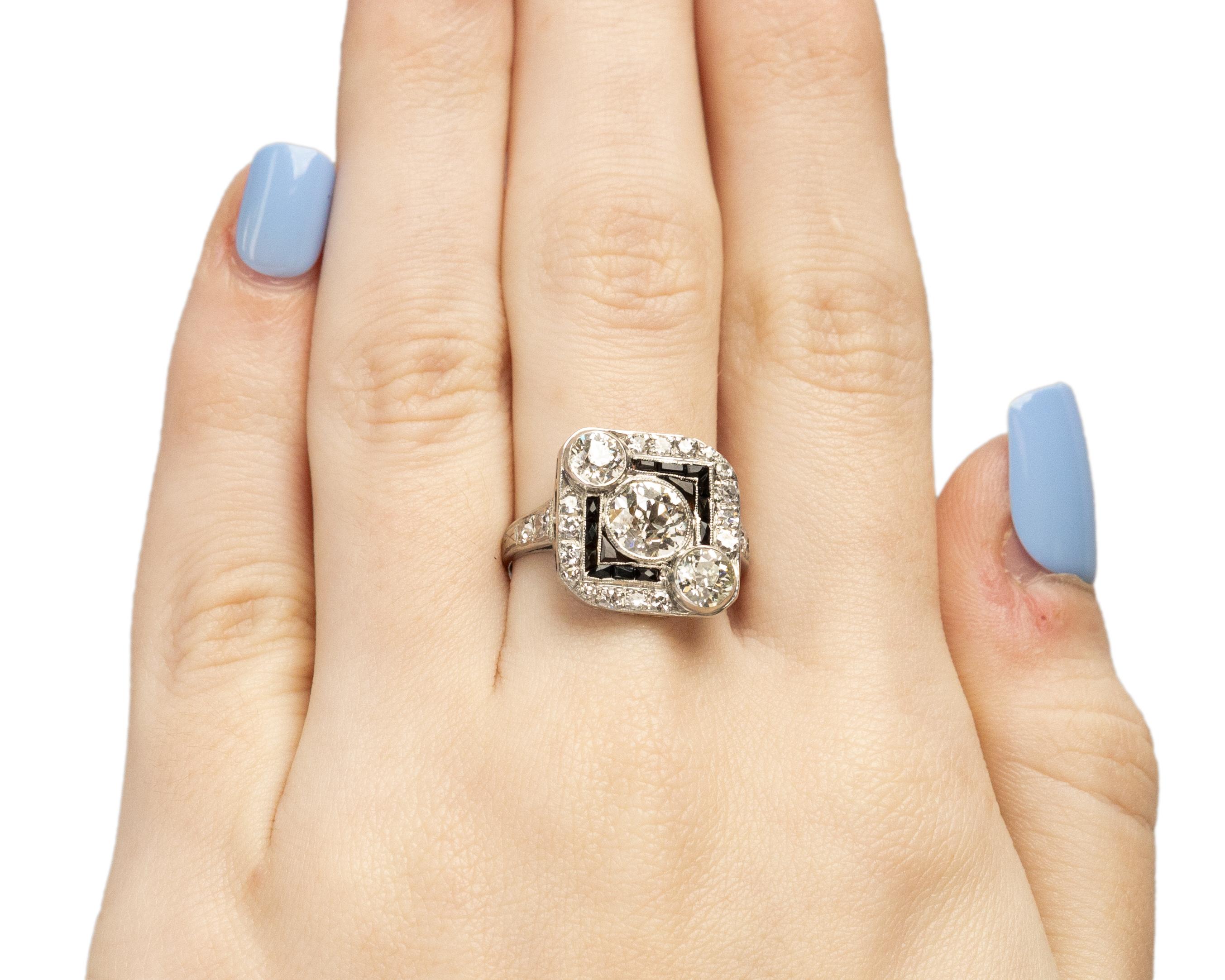 Women's Circa 1930s Art Deco Onyx & Diamond GIA 1.26ct Old European Brilliant Ring For Sale
