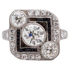 Circa 1930s Art Deco Onyx & Diamond GIA 1.26ct Old European Brilliant Ring